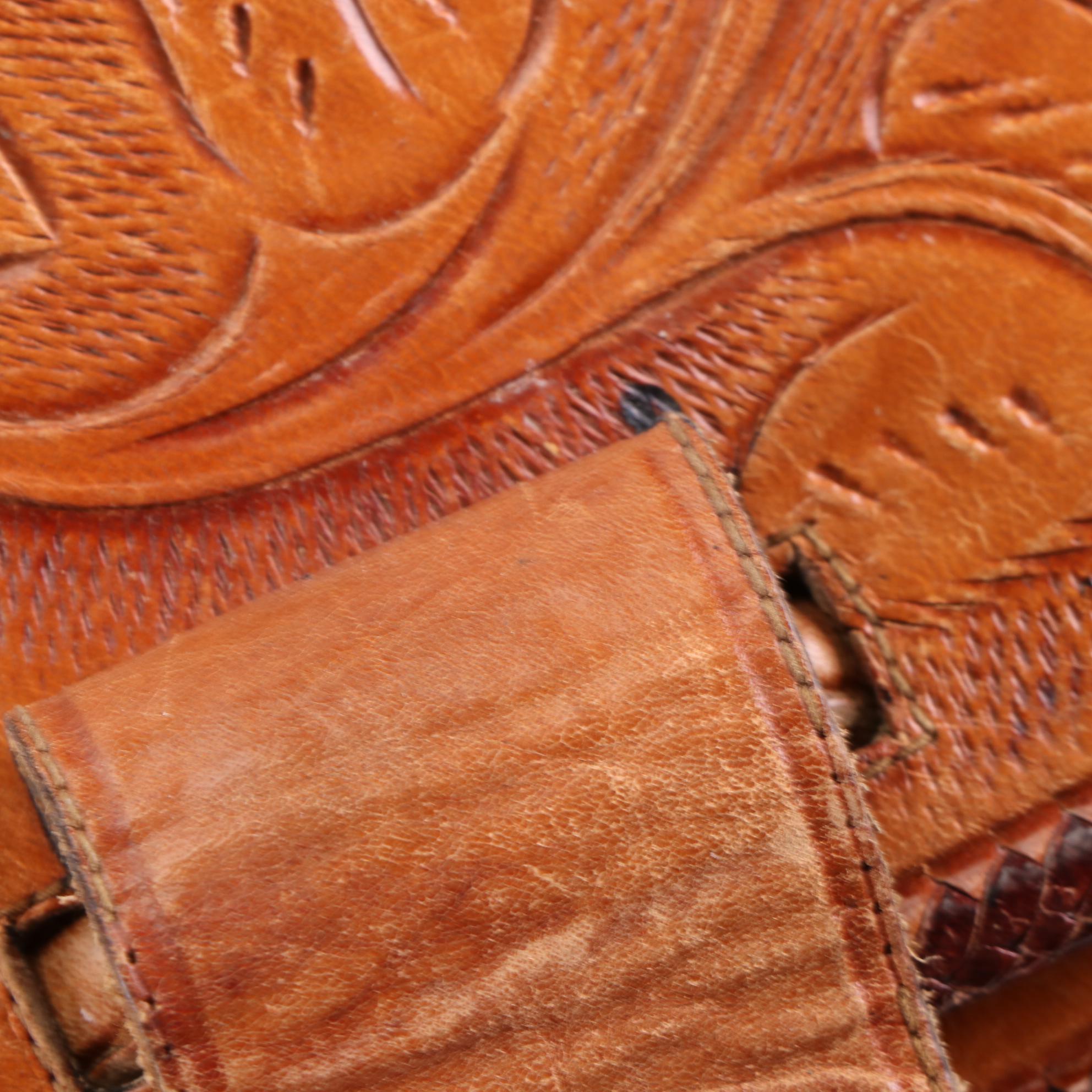 Hand Tooled Leather Shoulder Bag with Convertible Strap