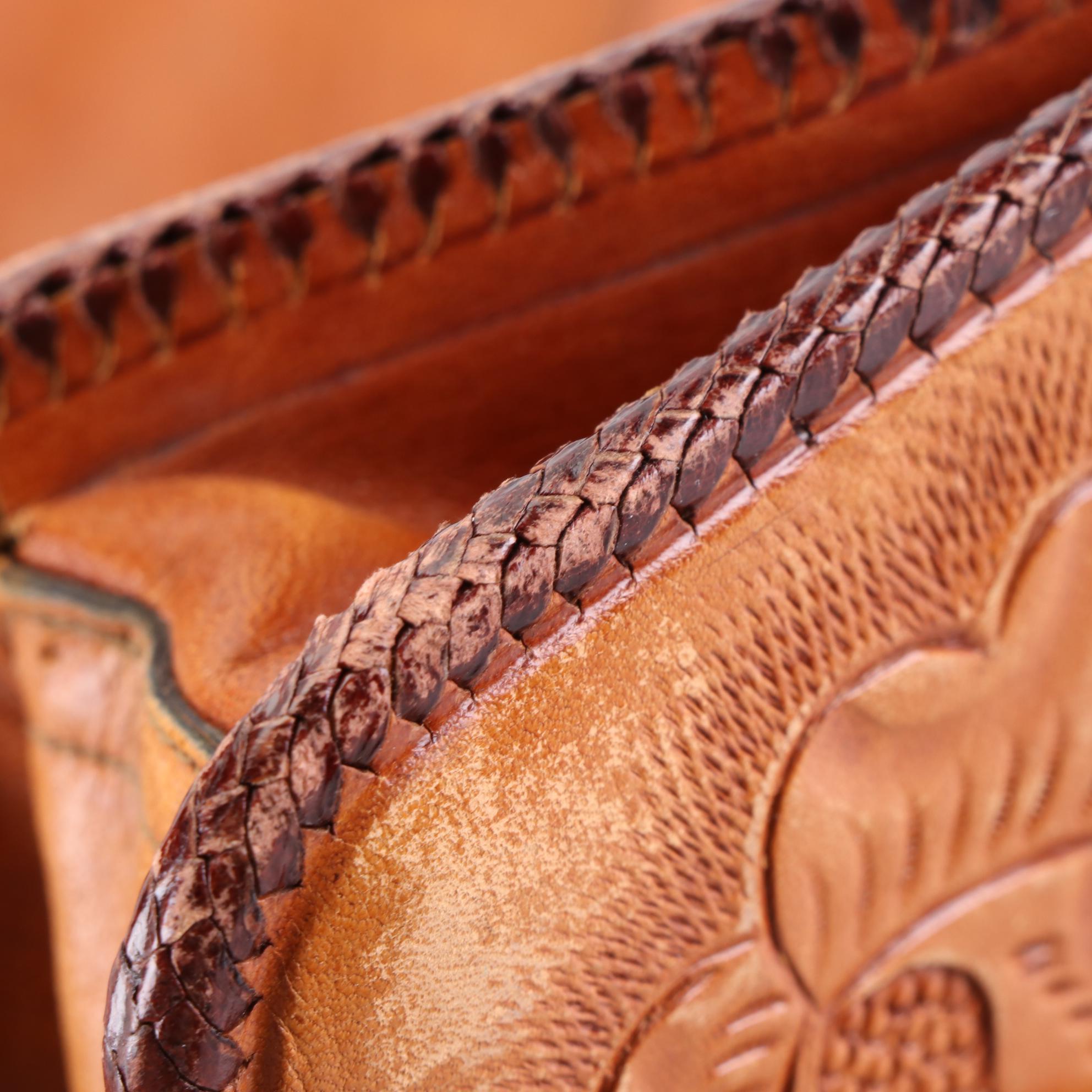 Hand Tooled Leather Shoulder Bag with Convertible Strap