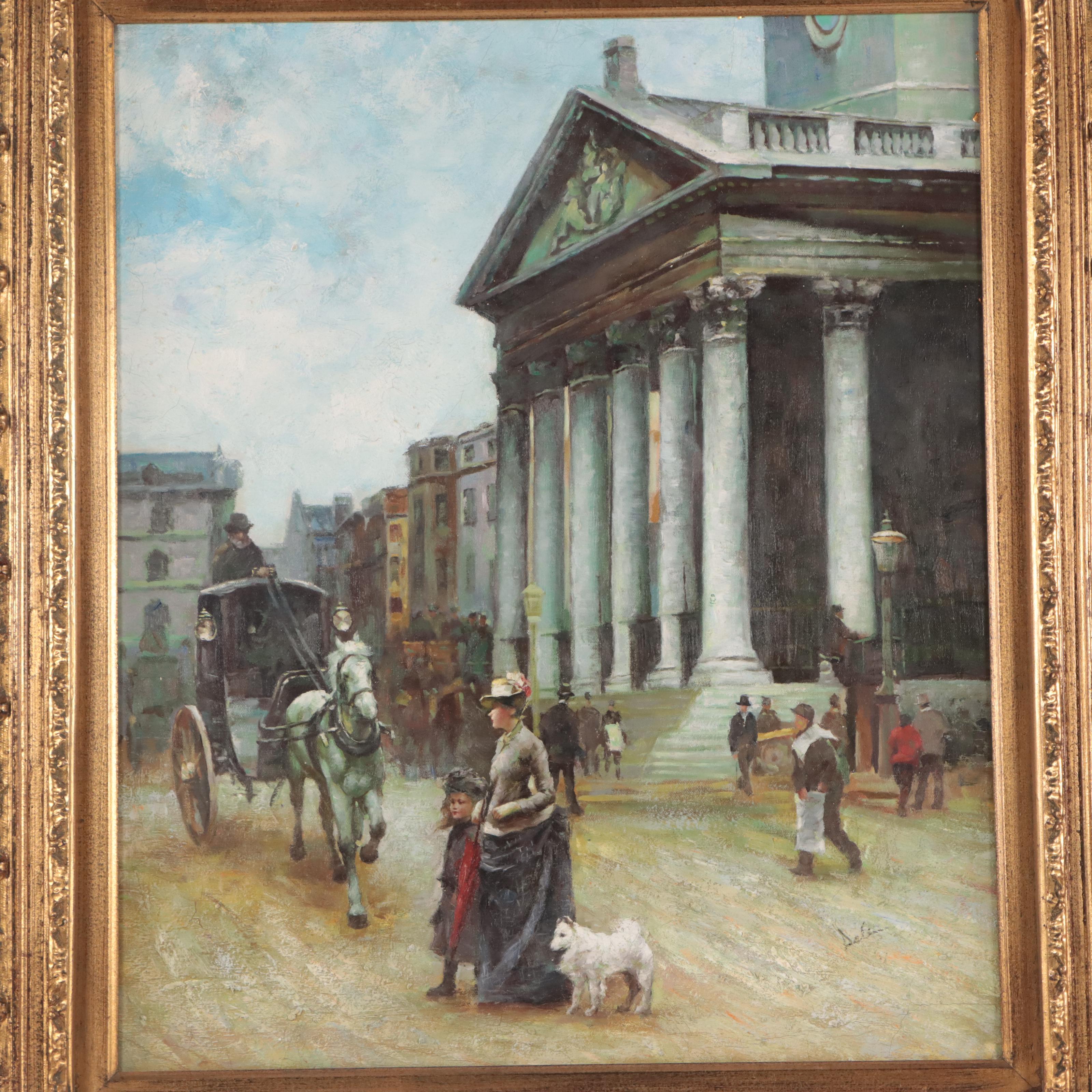 Oil Painting of European Street Scene