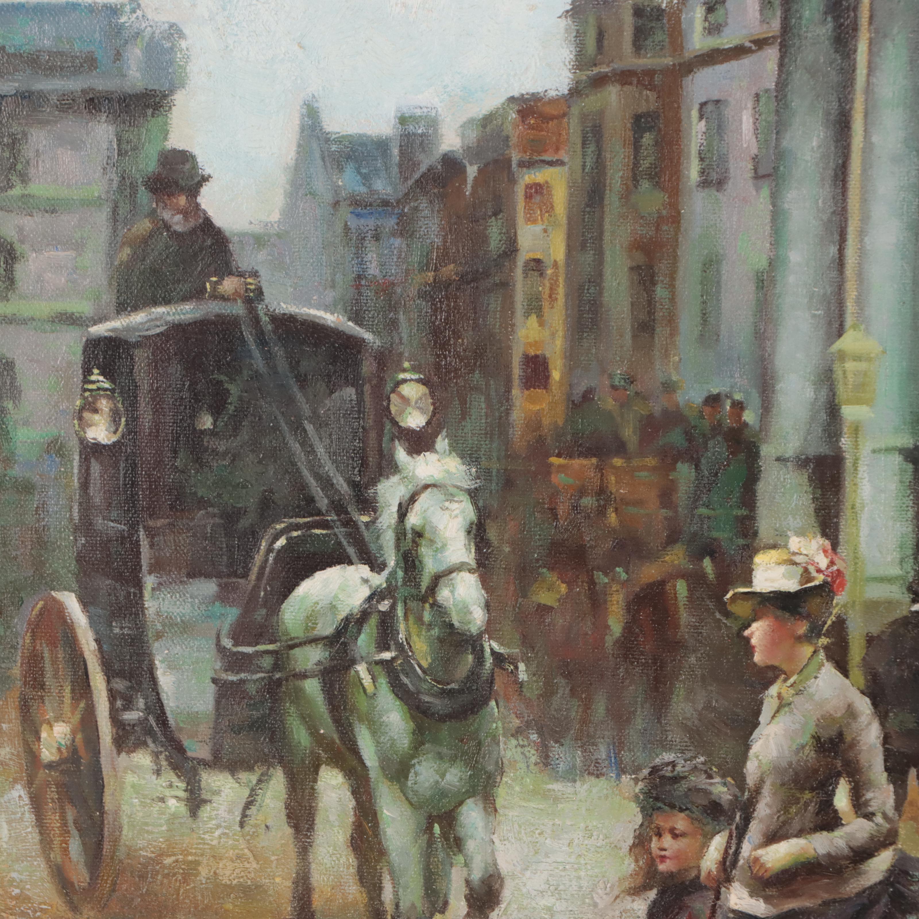 Oil Painting of European Street Scene