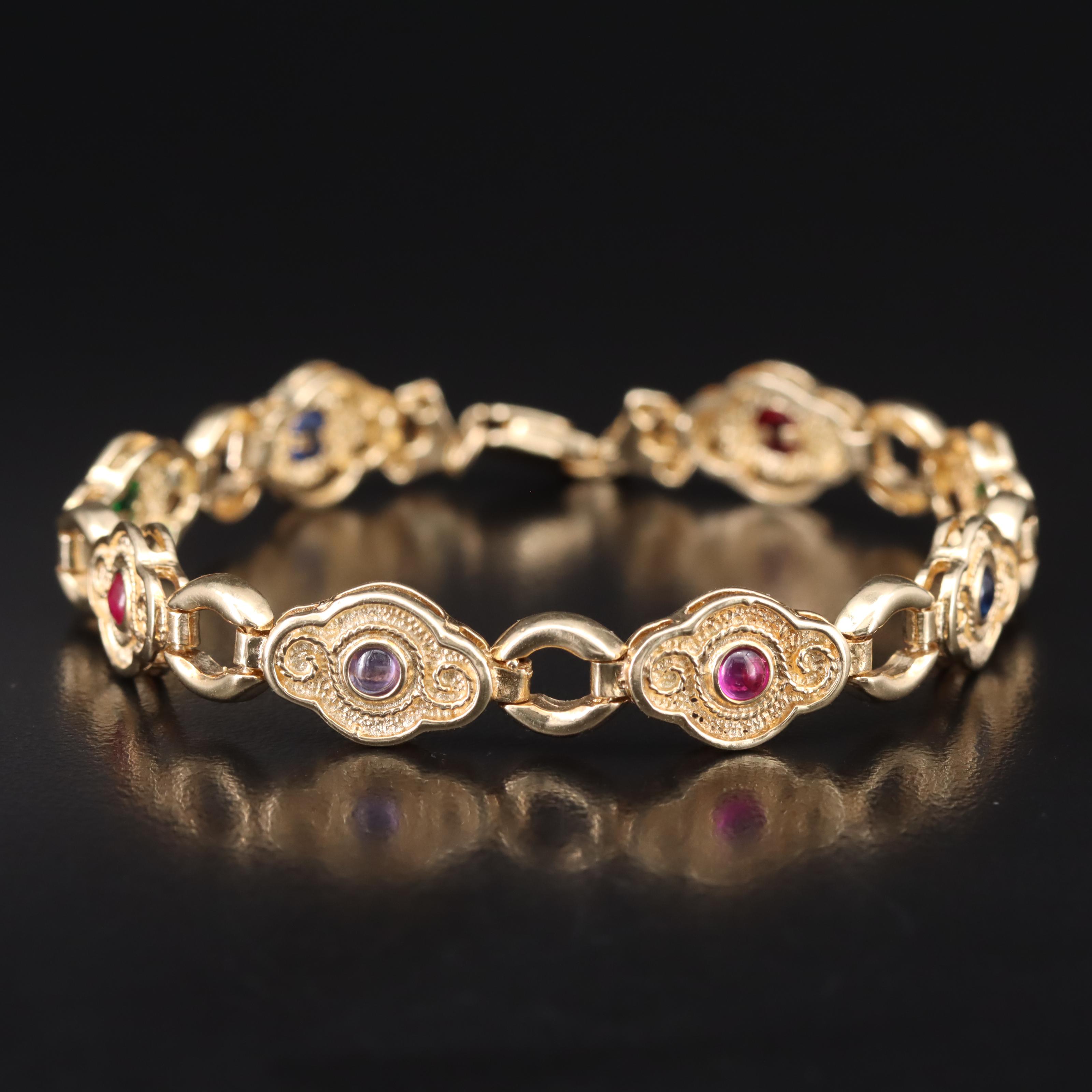 14K Ruby, Emerald and Sapphire Quatrefoil Link Bracelet