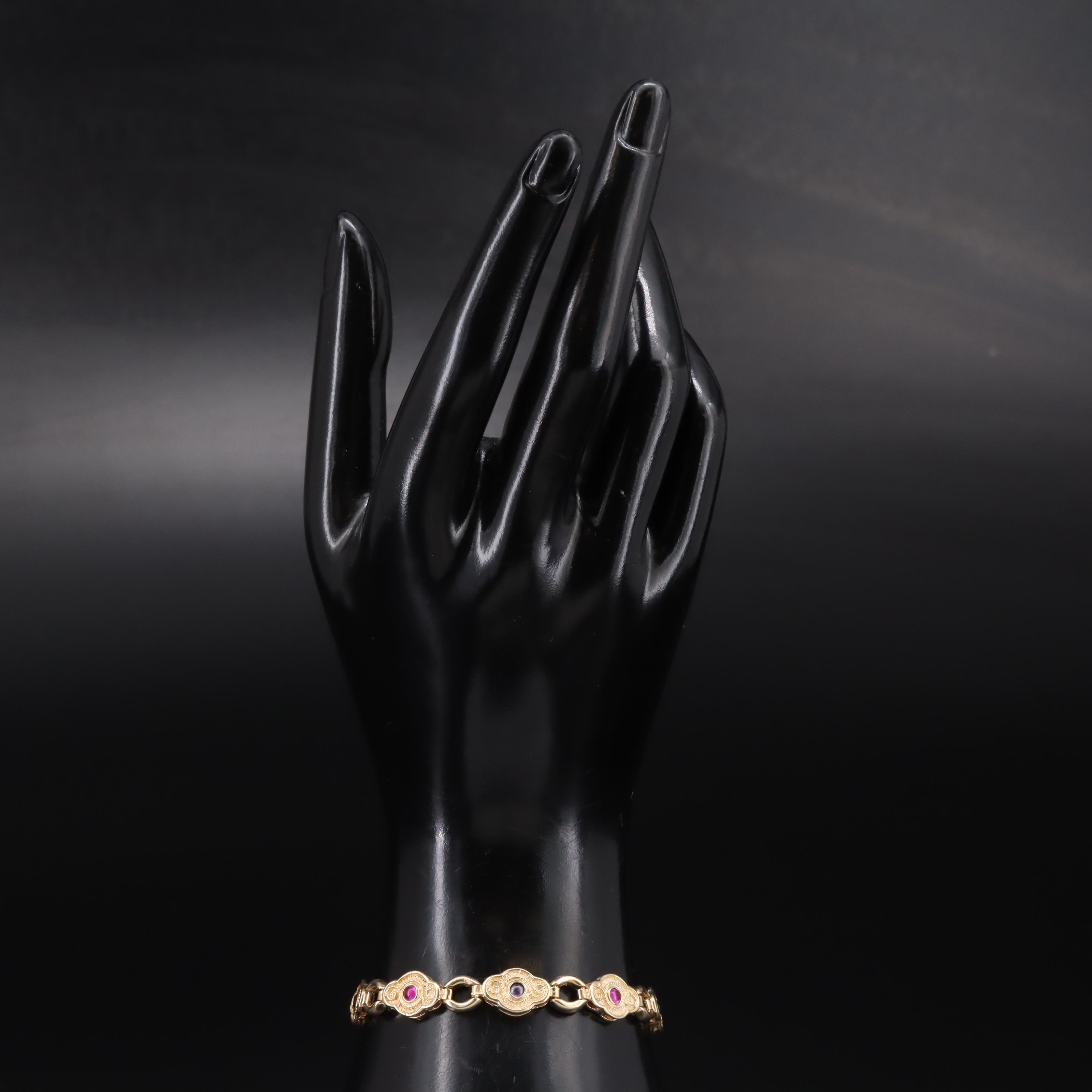 14K Ruby, Emerald and Sapphire Quatrefoil Link Bracelet