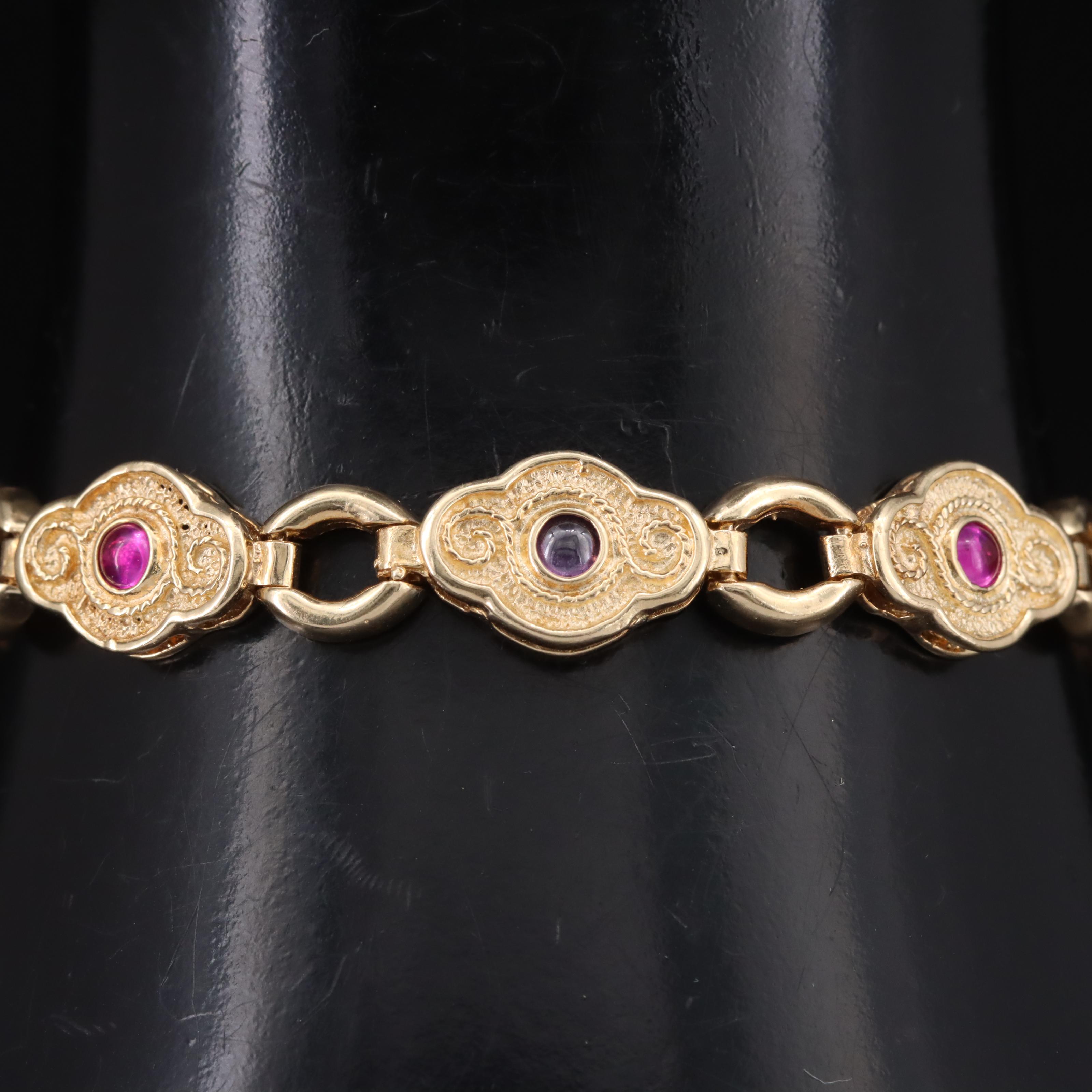 14K Ruby, Emerald and Sapphire Quatrefoil Link Bracelet