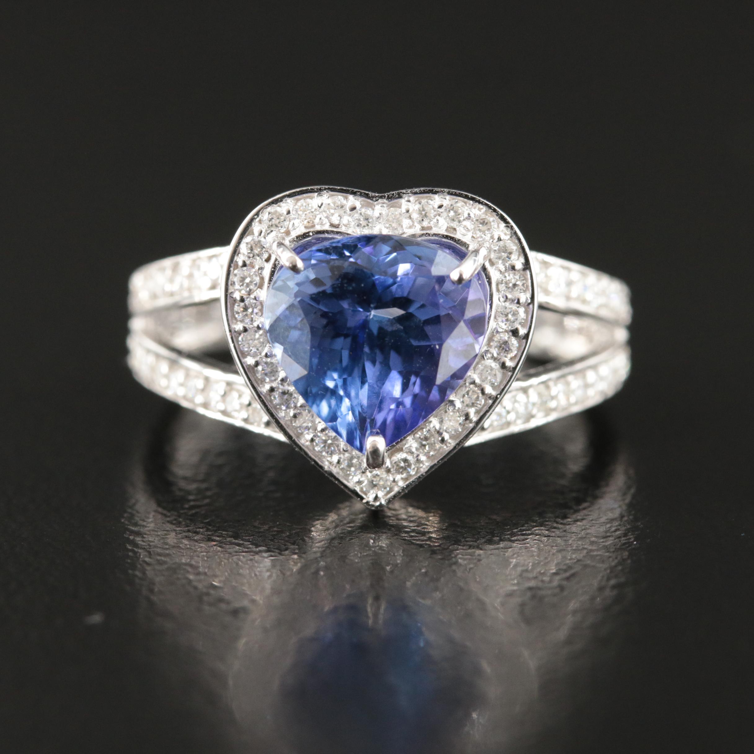 14K 3.19 CT Tanzanite and Diamond Heart Ring