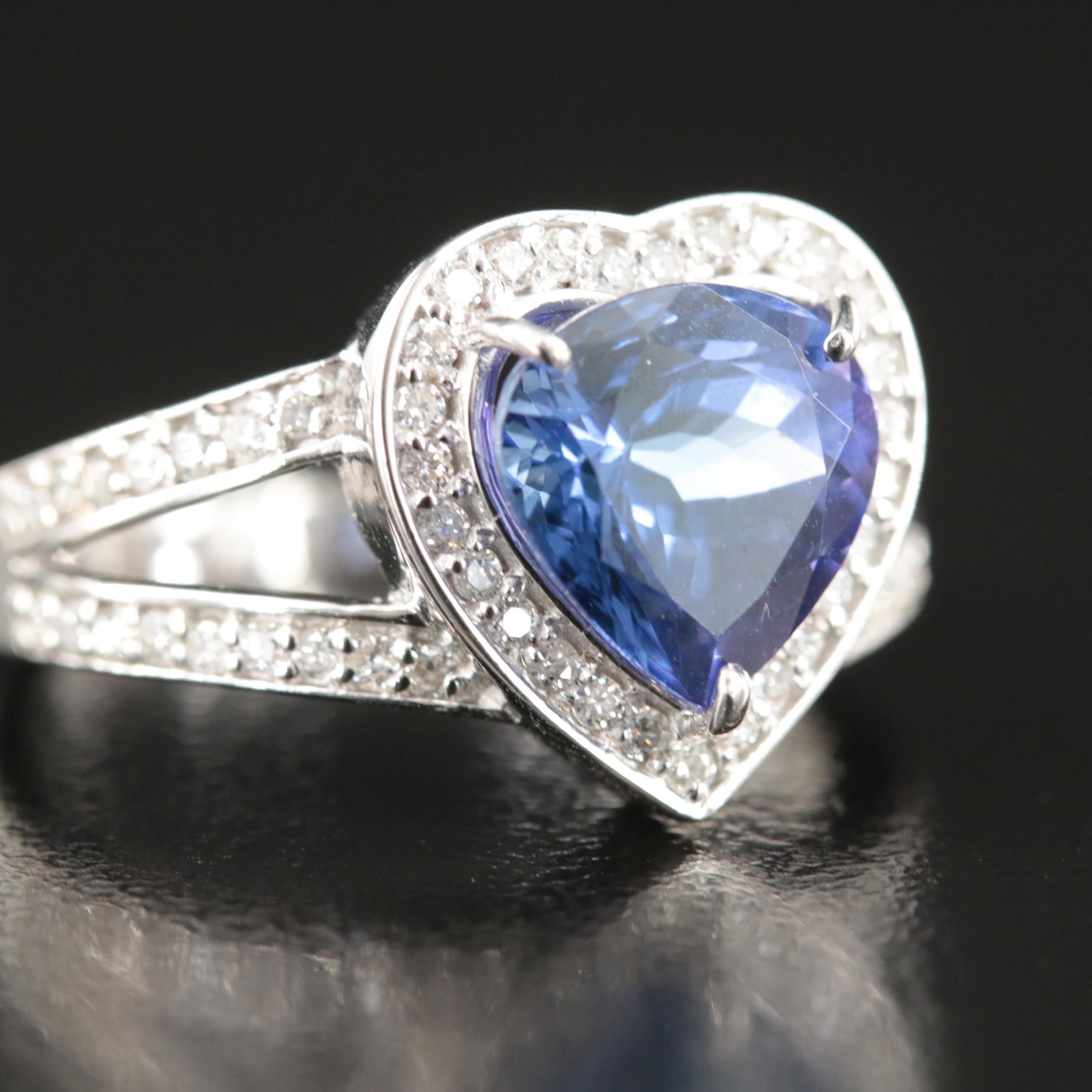 14K 3.19 CT Tanzanite and Diamond Heart Ring