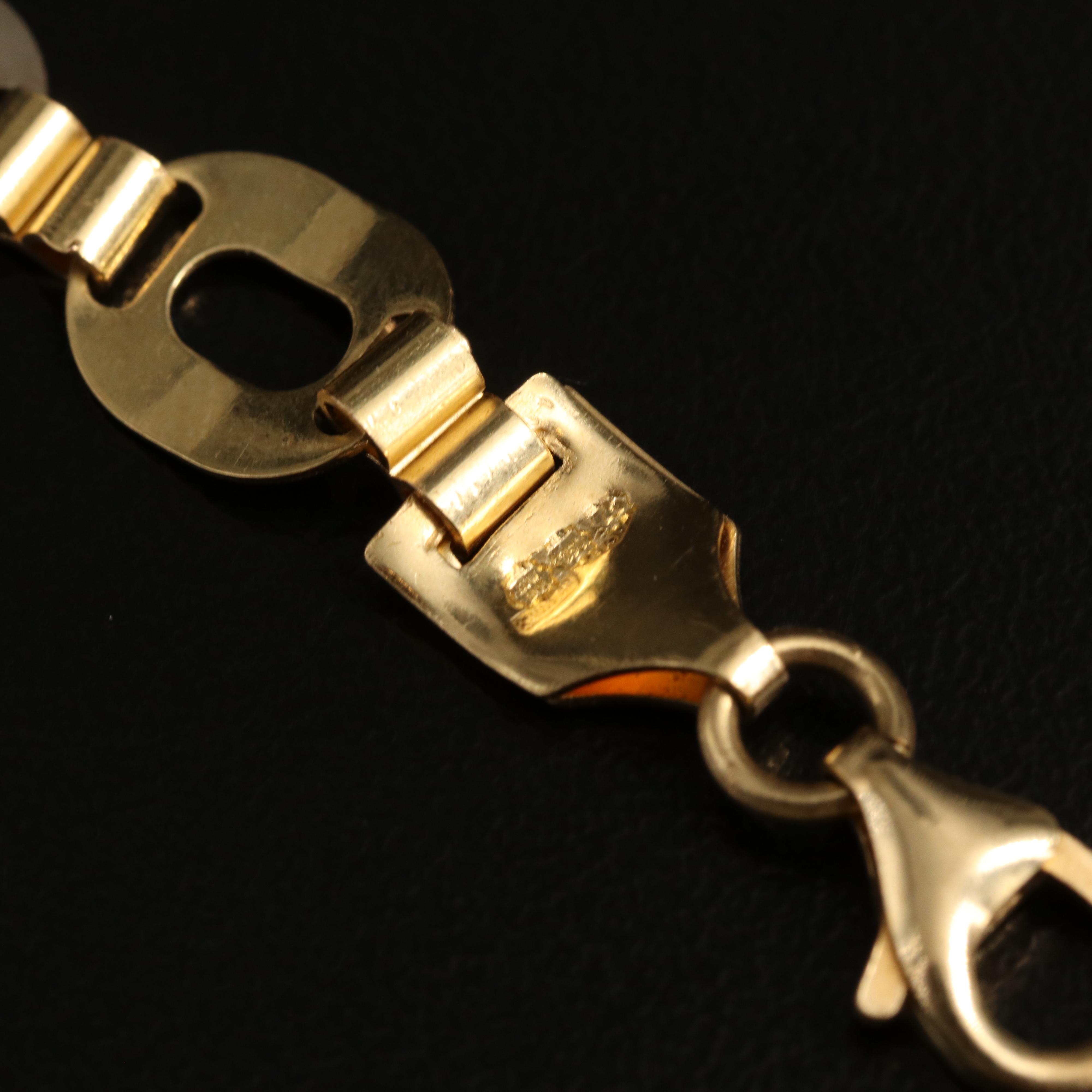 Italian 18K Tri-Color Gold Chain Bracelet with Greek Key Pattern