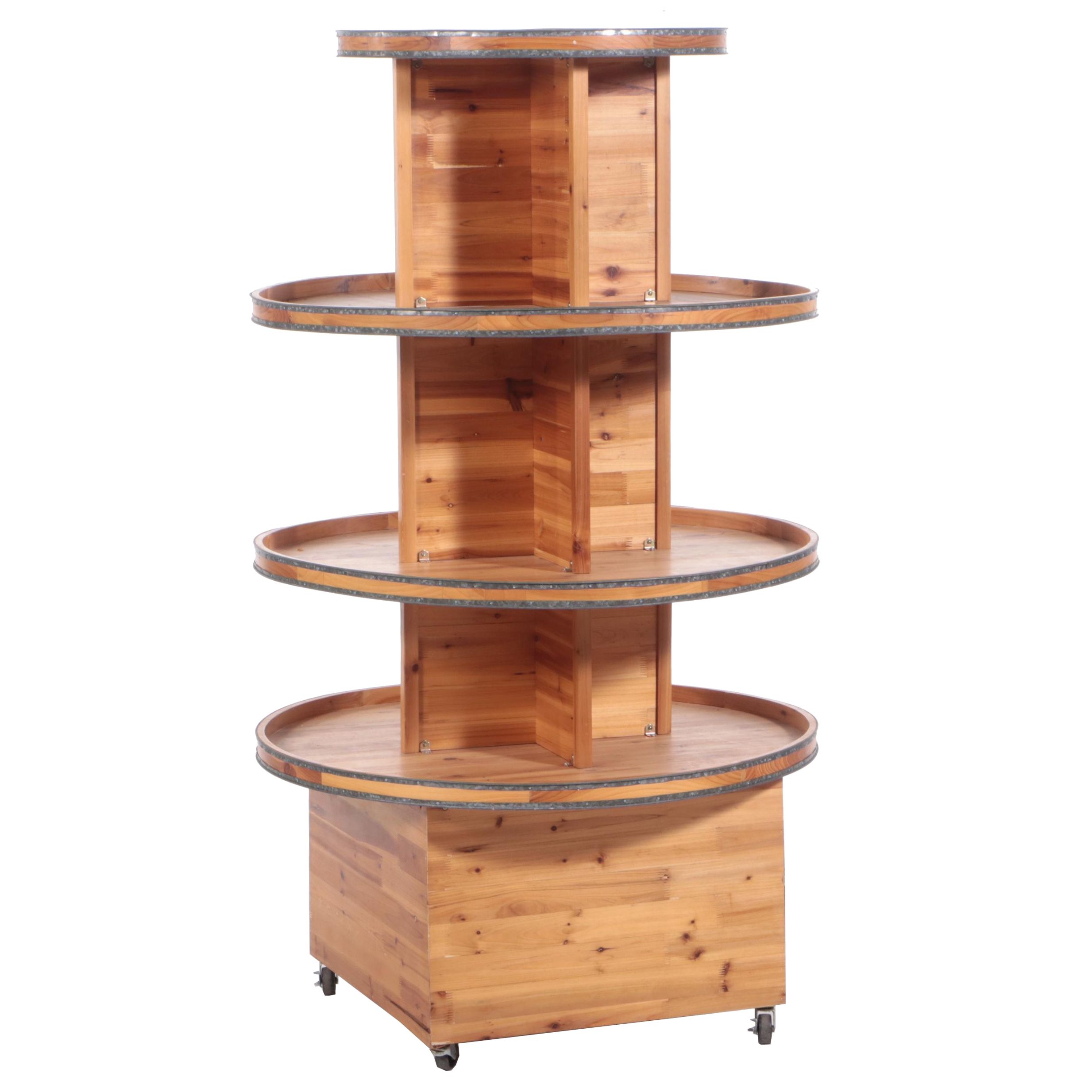 Galvanized Metal-Mounted Pine Four-Tier Display Tower
