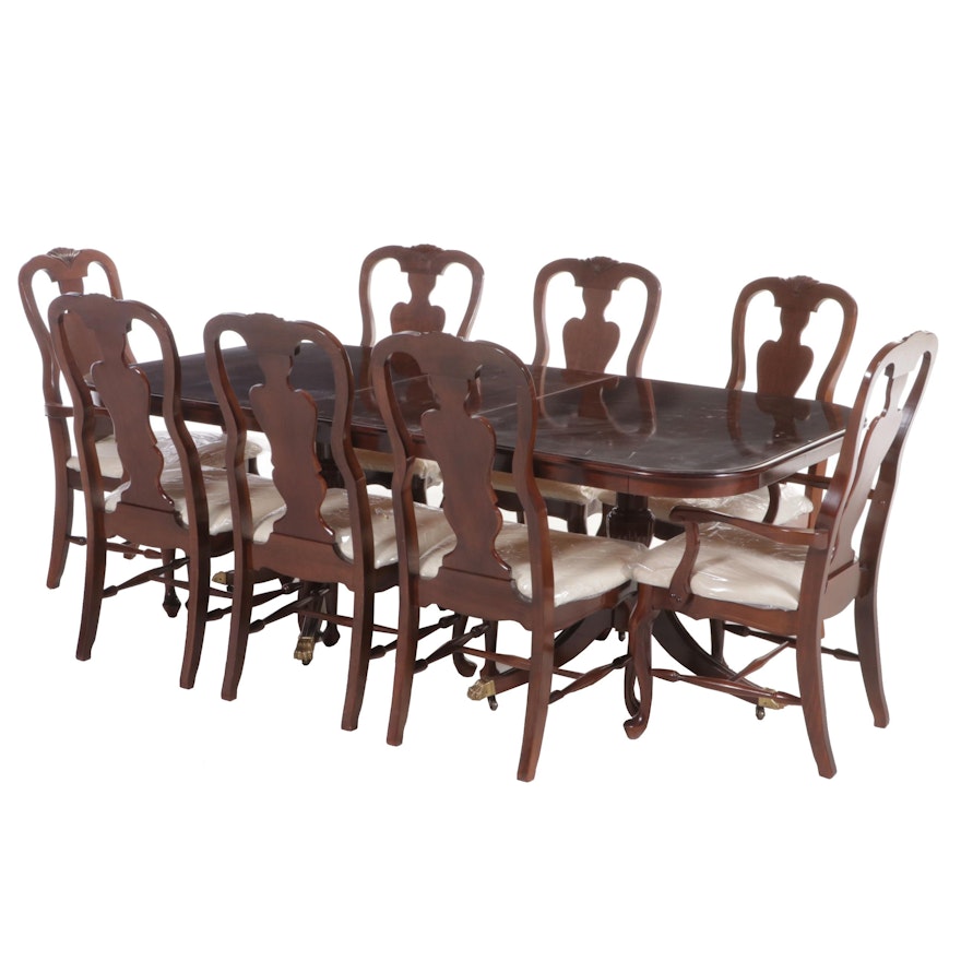 Nine-Piece Colonial Style Cherrywood-Stained Dining Set, Including Bassett