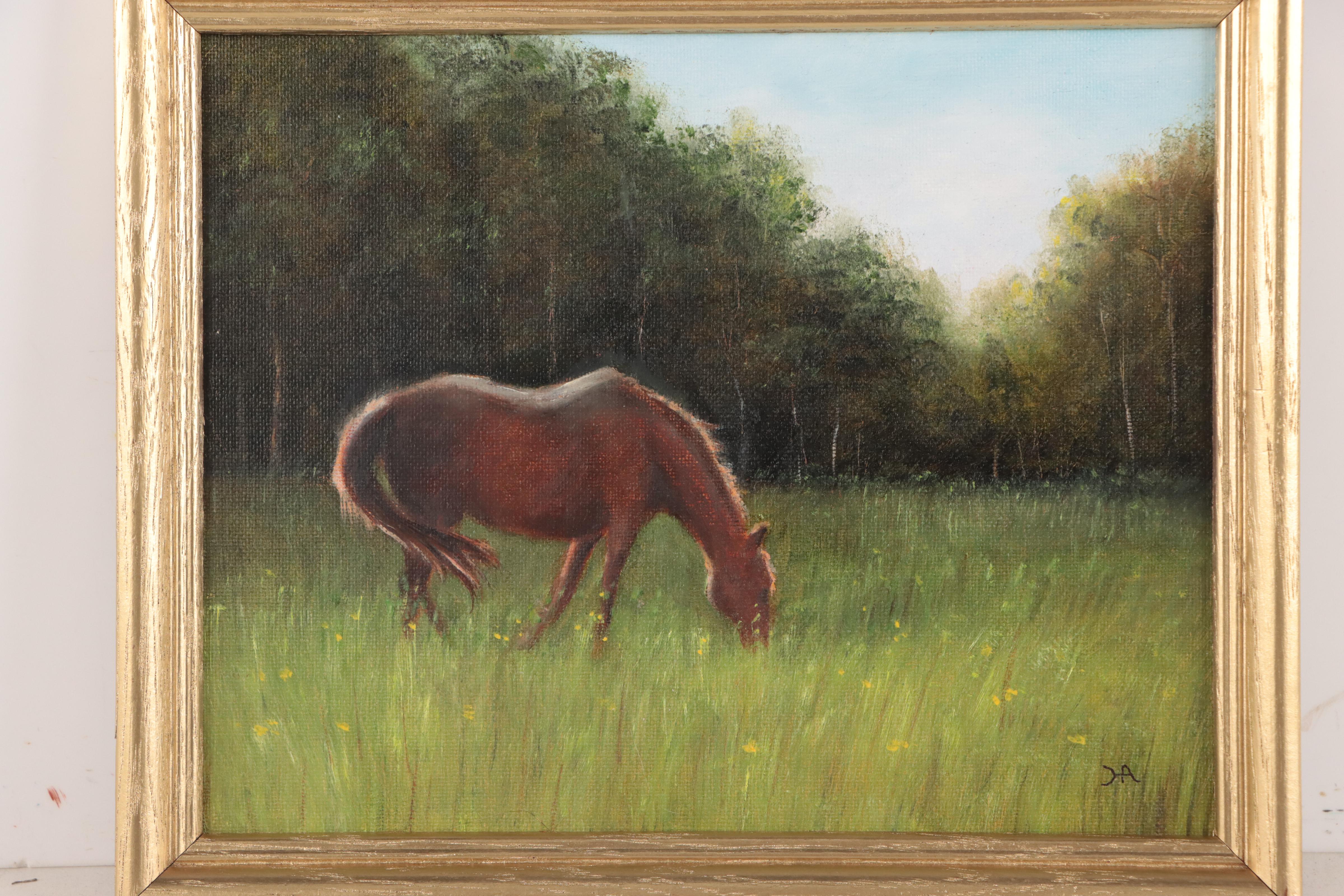 Houra H. Alghizzi Oil Painting of Horse "Grazing," 2023