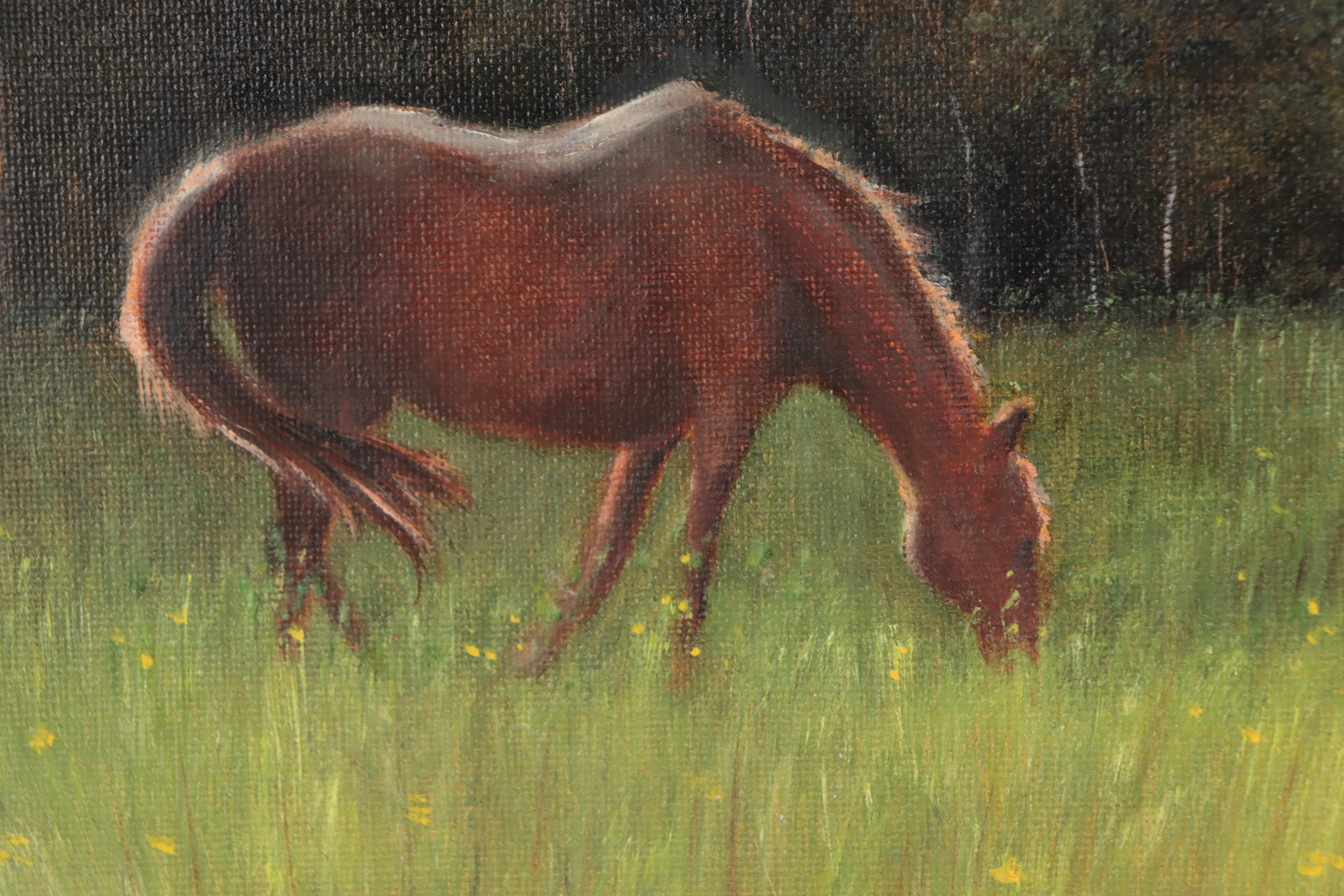 Houra H. Alghizzi Oil Painting of Horse "Grazing," 2023