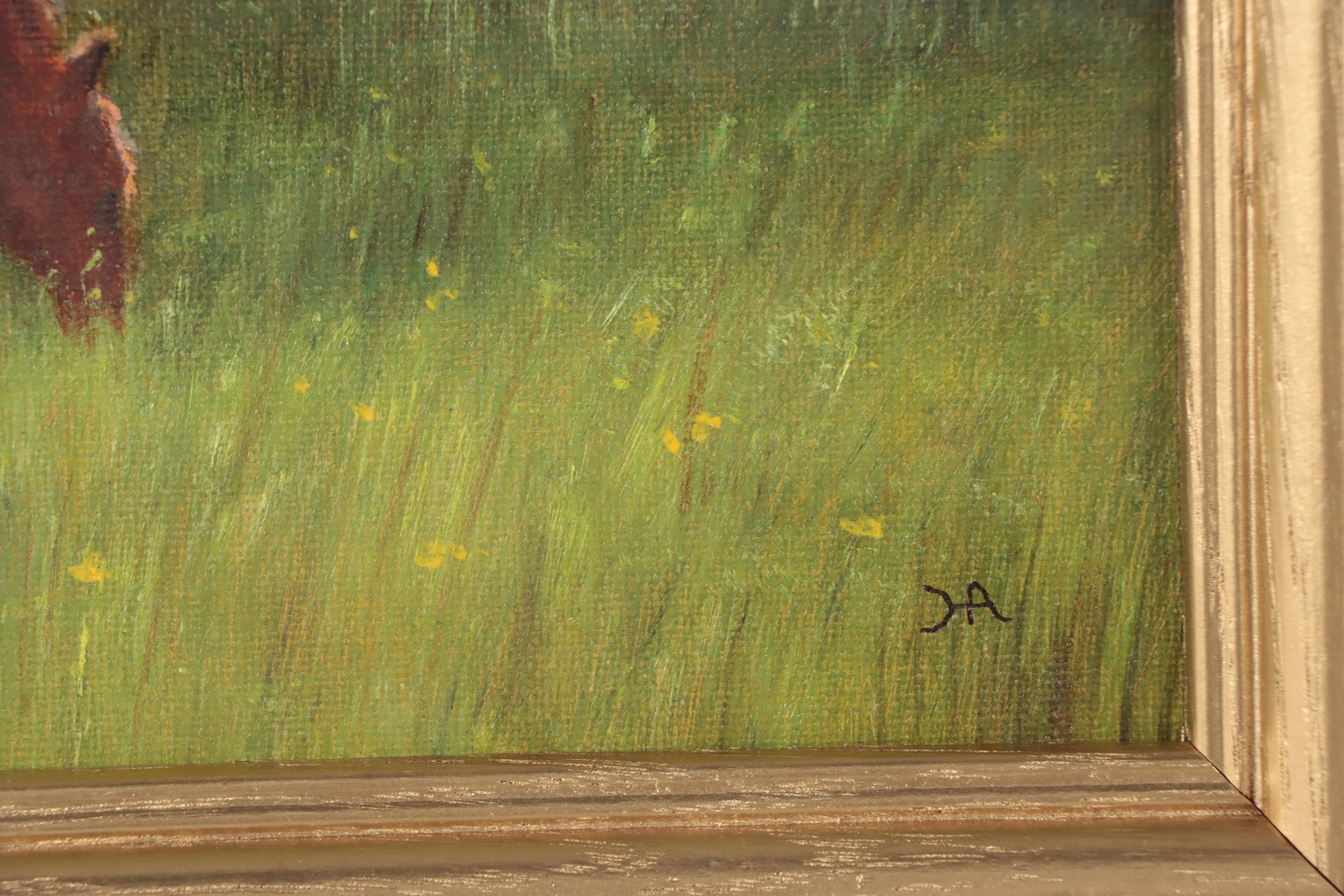 Houra H. Alghizzi Oil Painting of Horse "Grazing," 2023