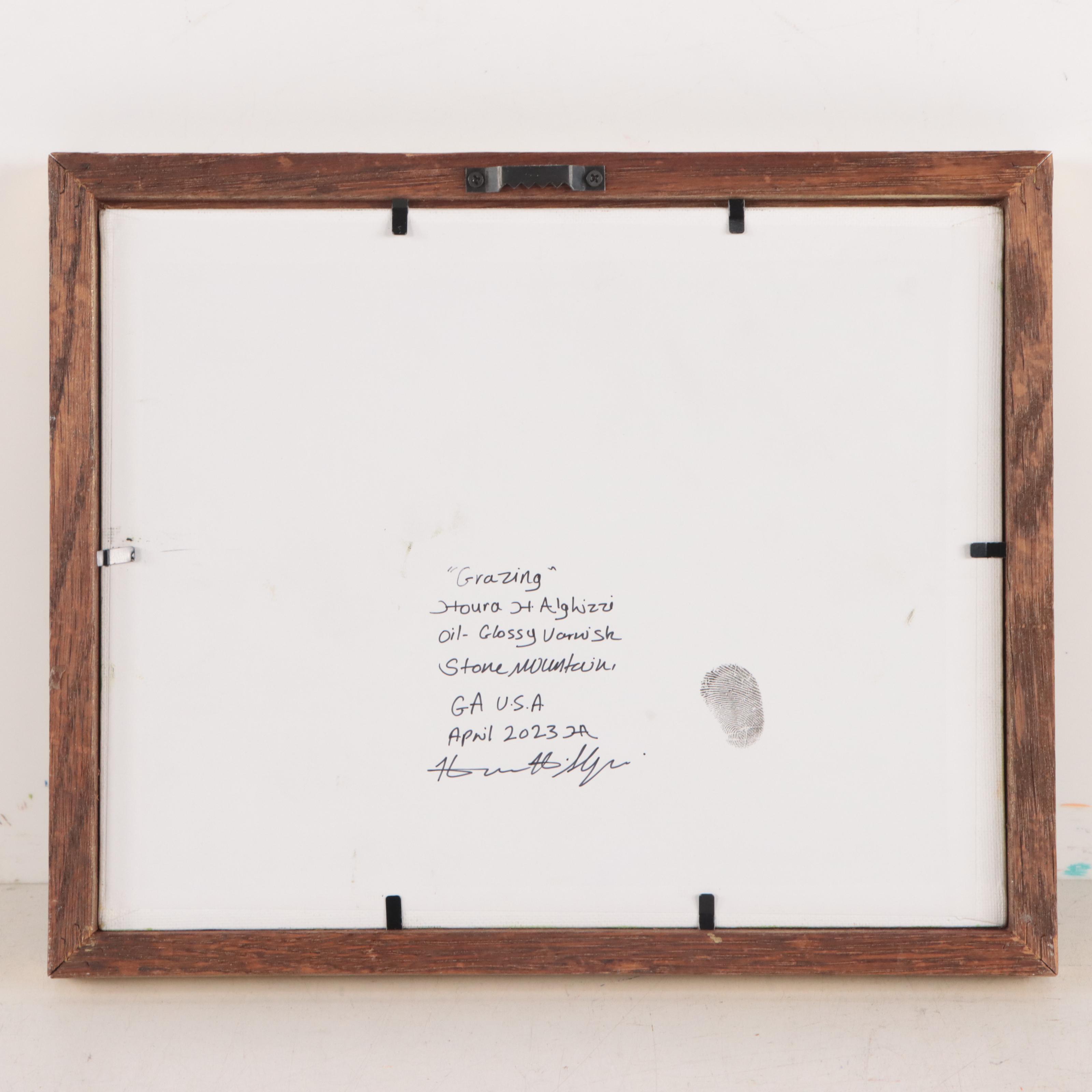 Houra H. Alghizzi Oil Painting of Horse "Grazing," 2023