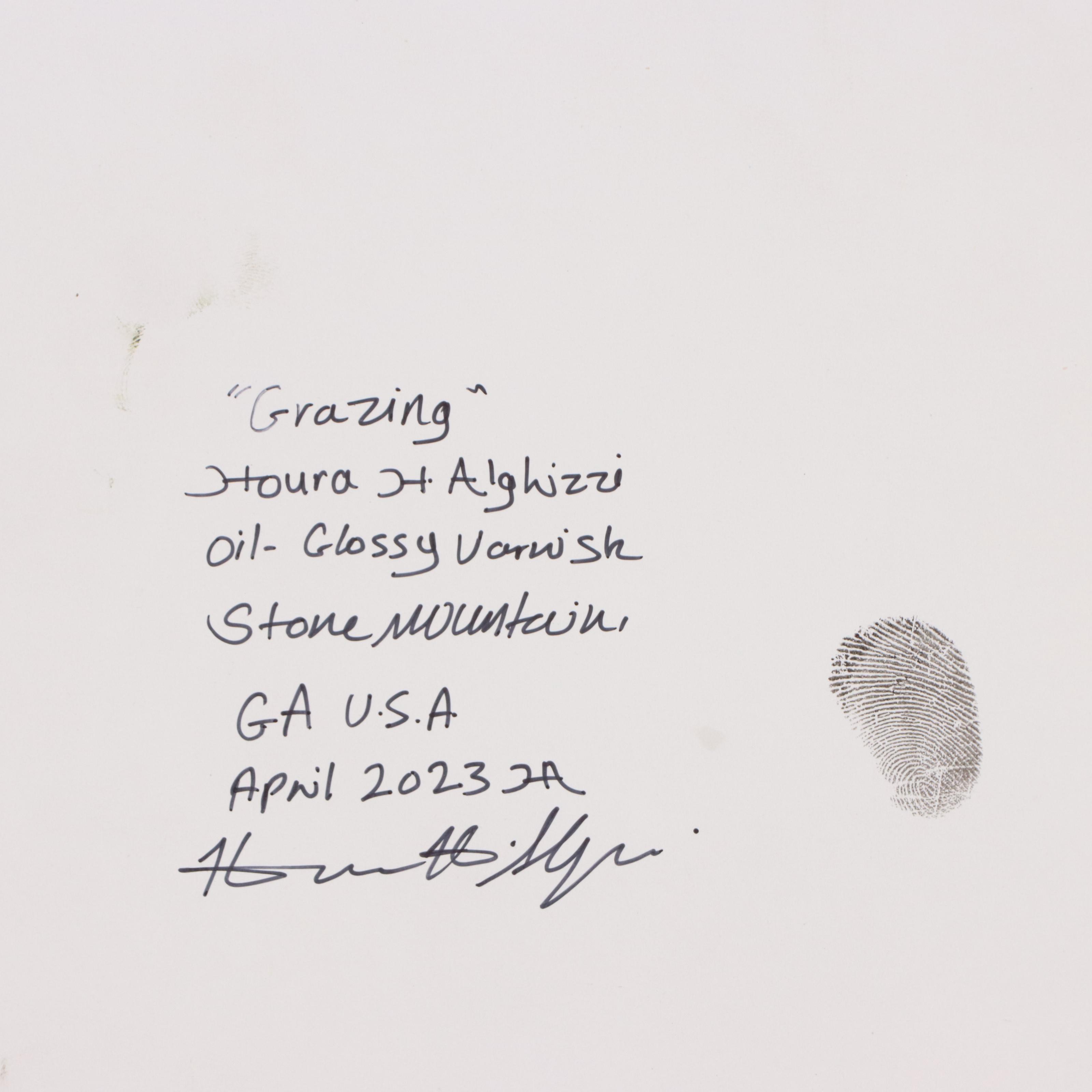 Houra H. Alghizzi Oil Painting of Horse "Grazing," 2023