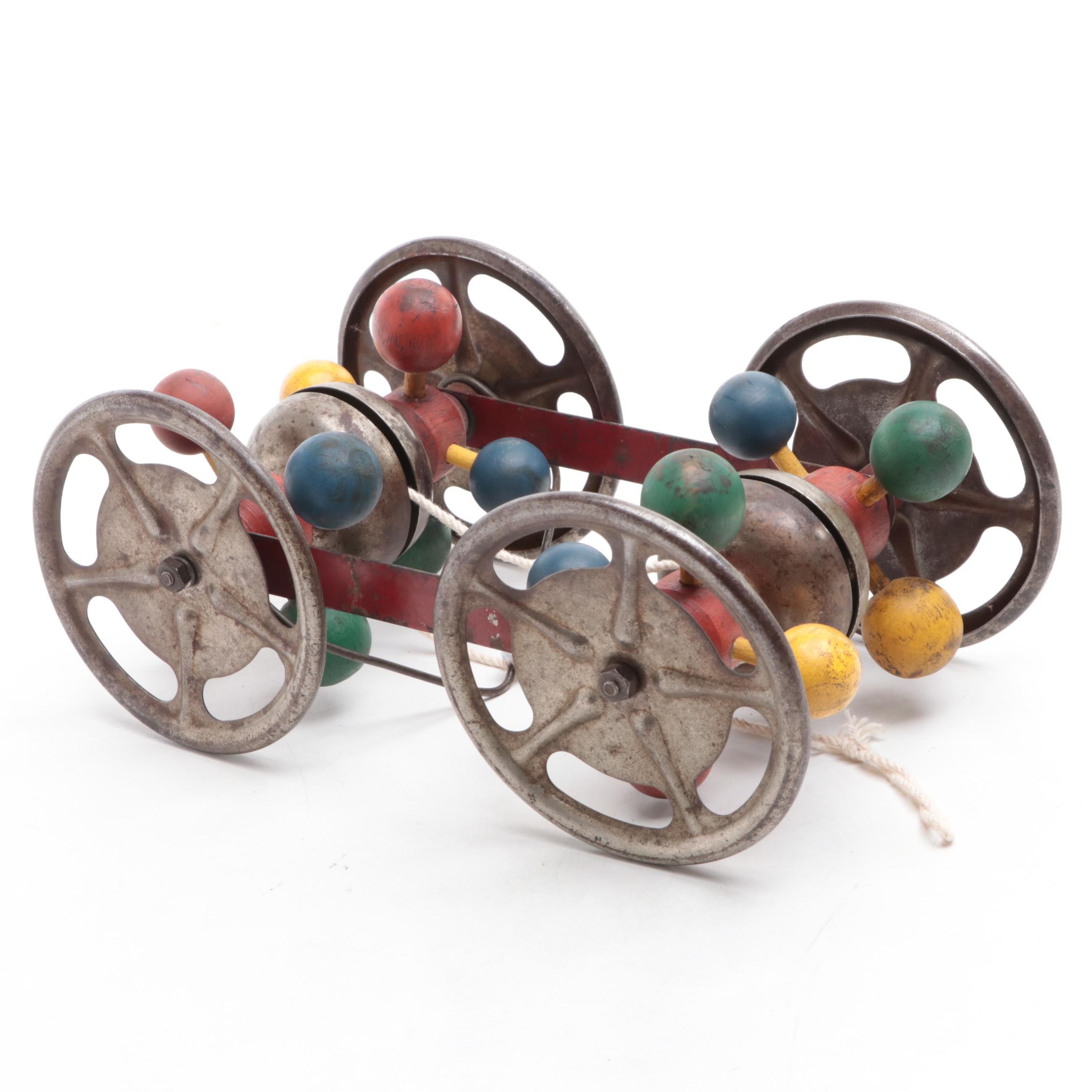 Metal and Wood Noise Maker Pull Toy, Early to Mid-20th Century