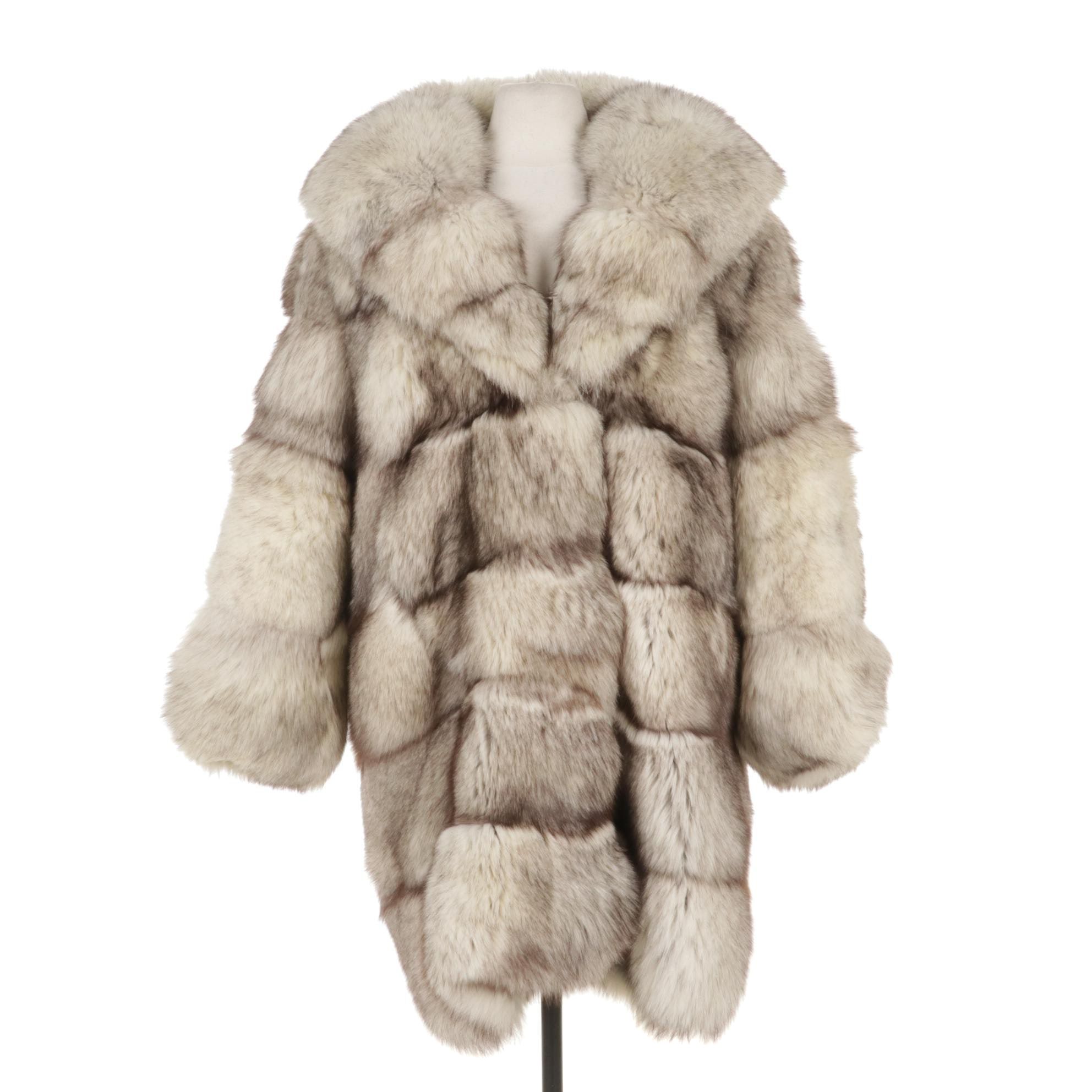 Fox Fur Hooded Coat with Widespread Collar