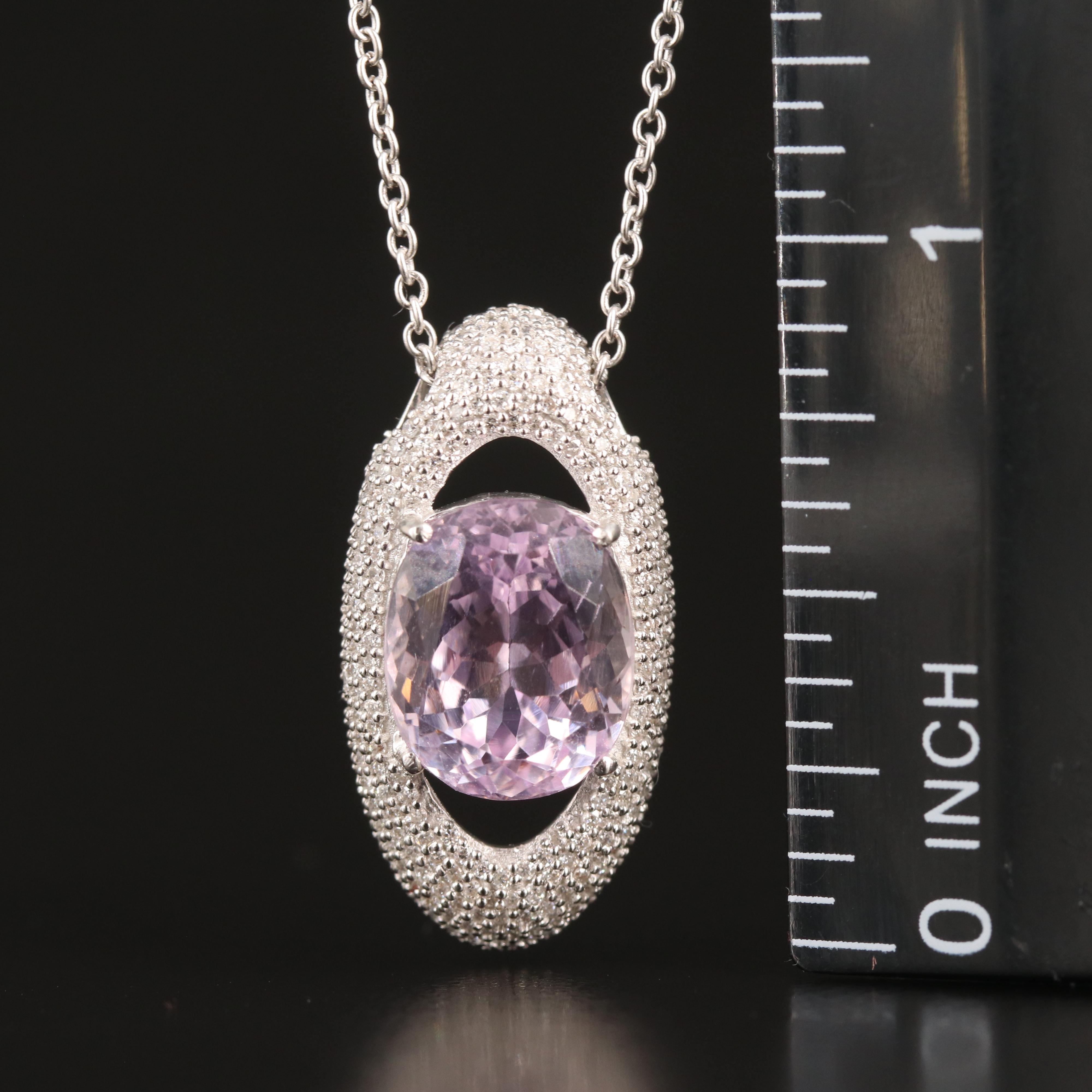 14K Kunzite and Pavé Diamond Pendant Necklace