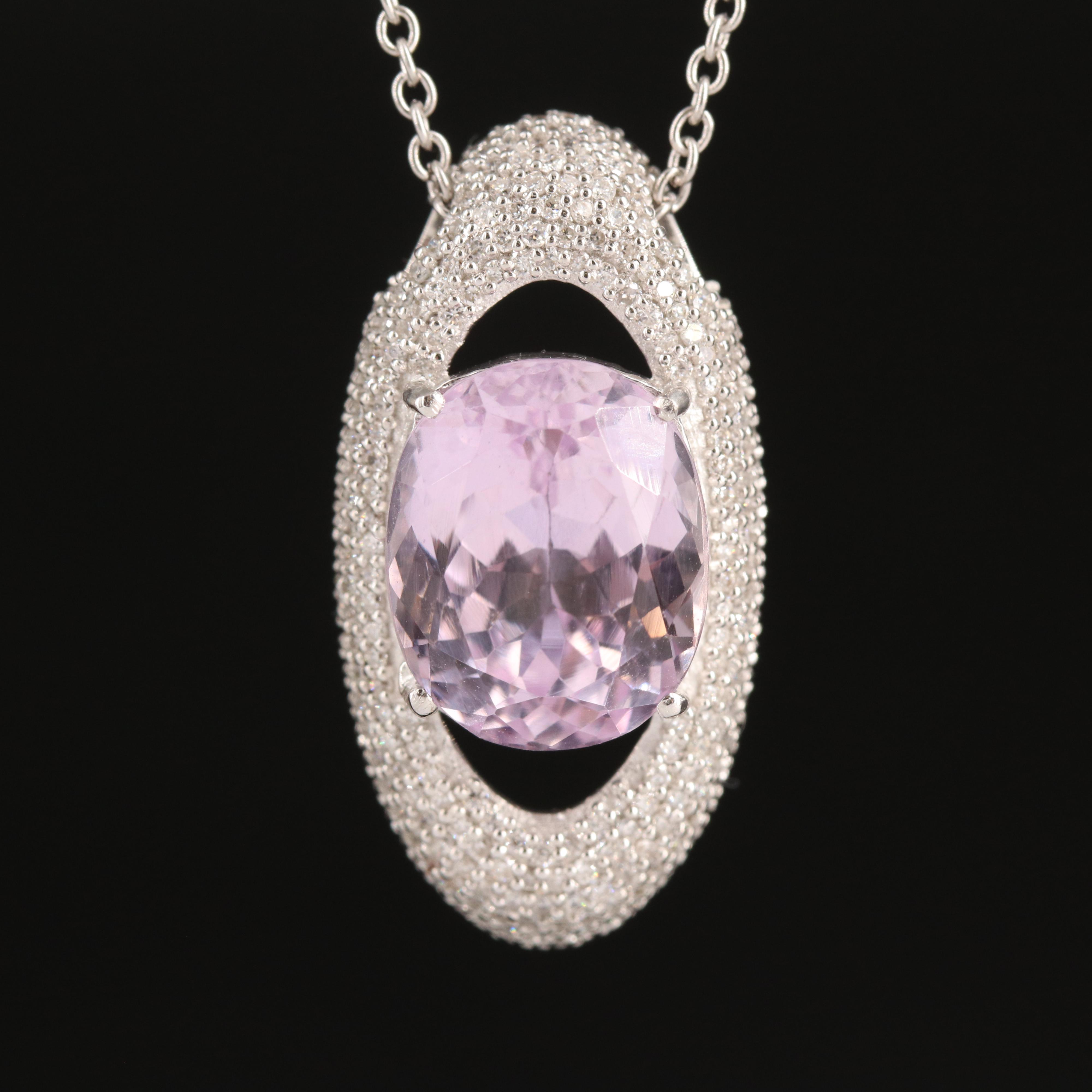 14K Kunzite and Pavé Diamond Pendant Necklace