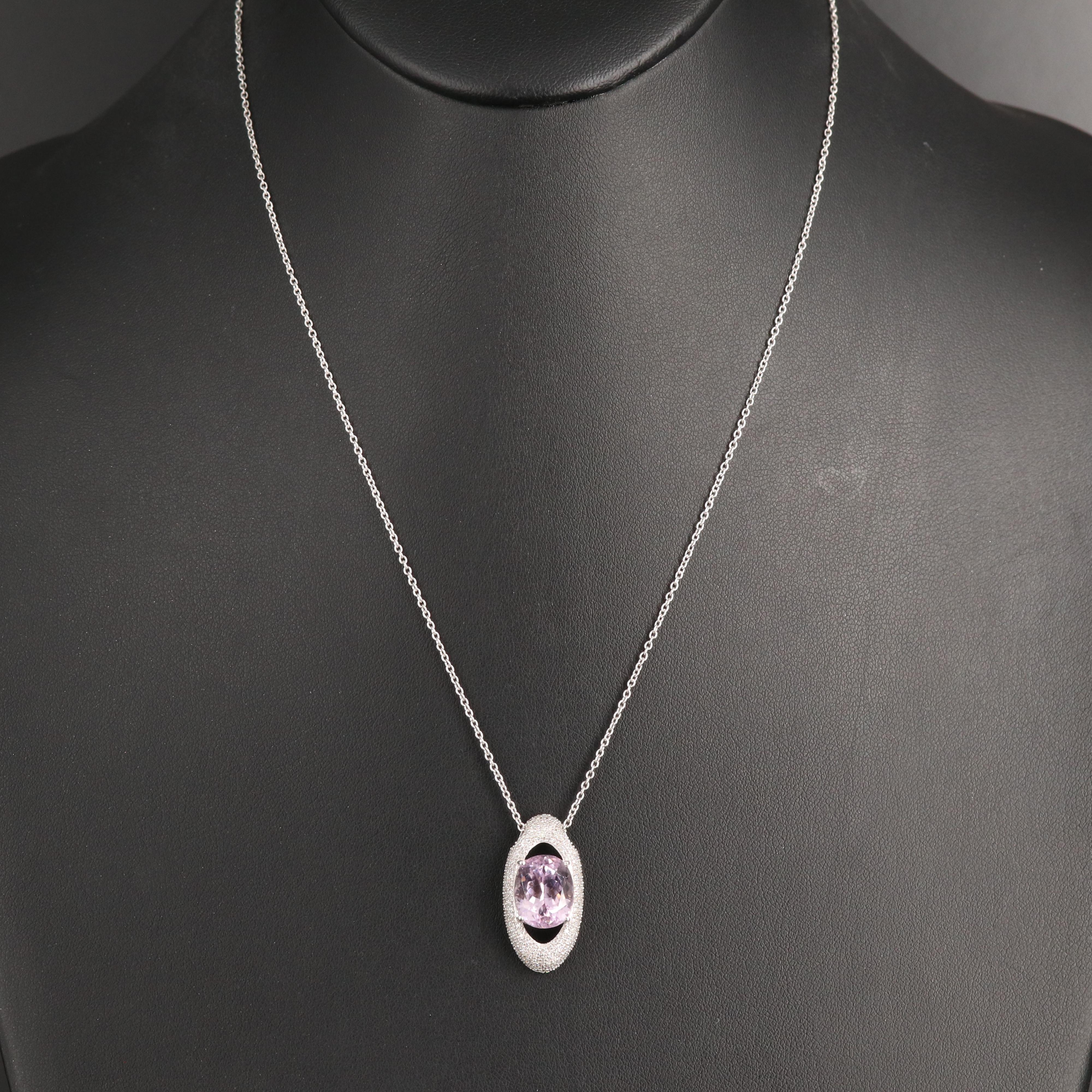 14K Kunzite and Pavé Diamond Pendant Necklace