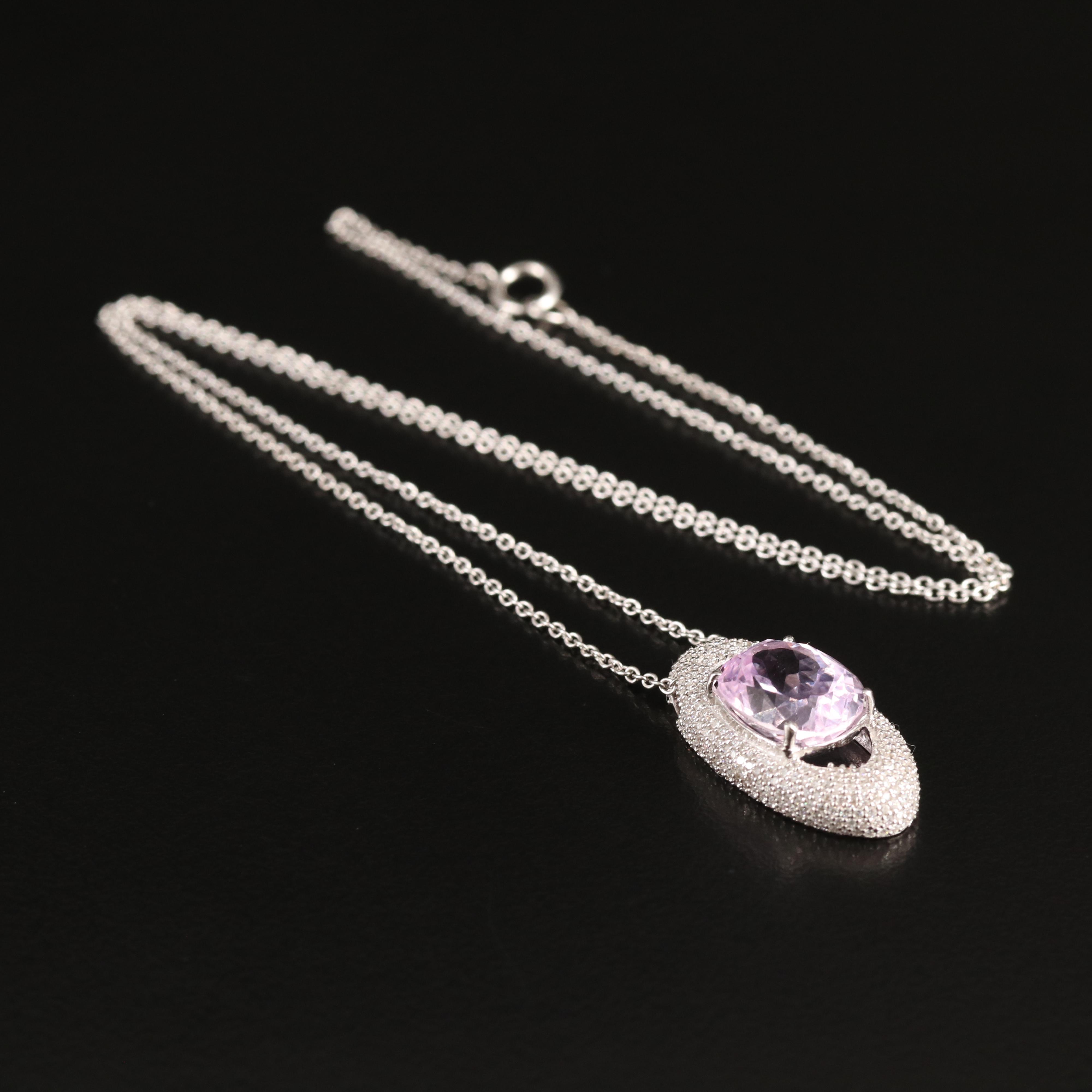 14K Kunzite and Pavé Diamond Pendant Necklace