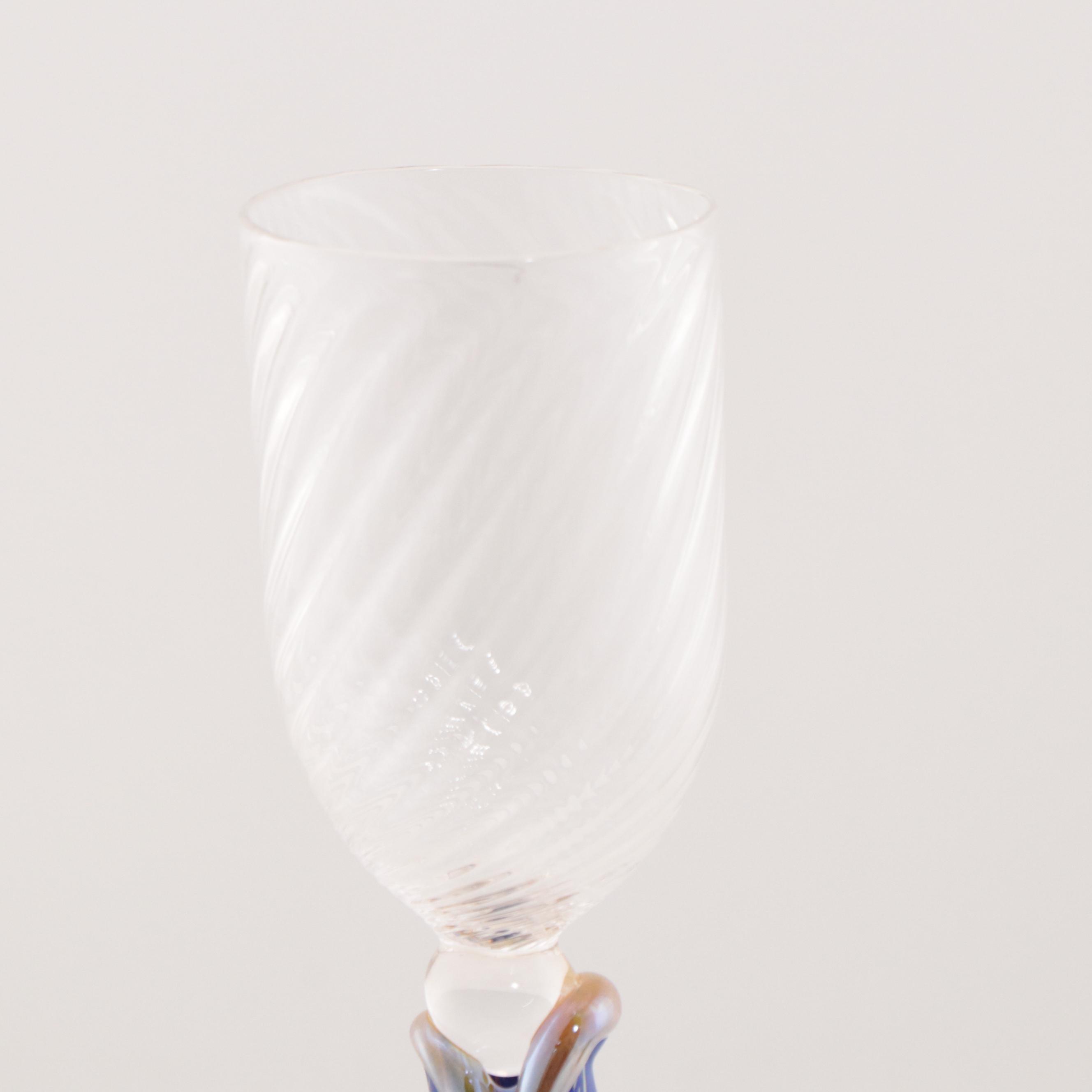 Blown Art Glass Goblet with Fish Shaped Stem and Paperweight