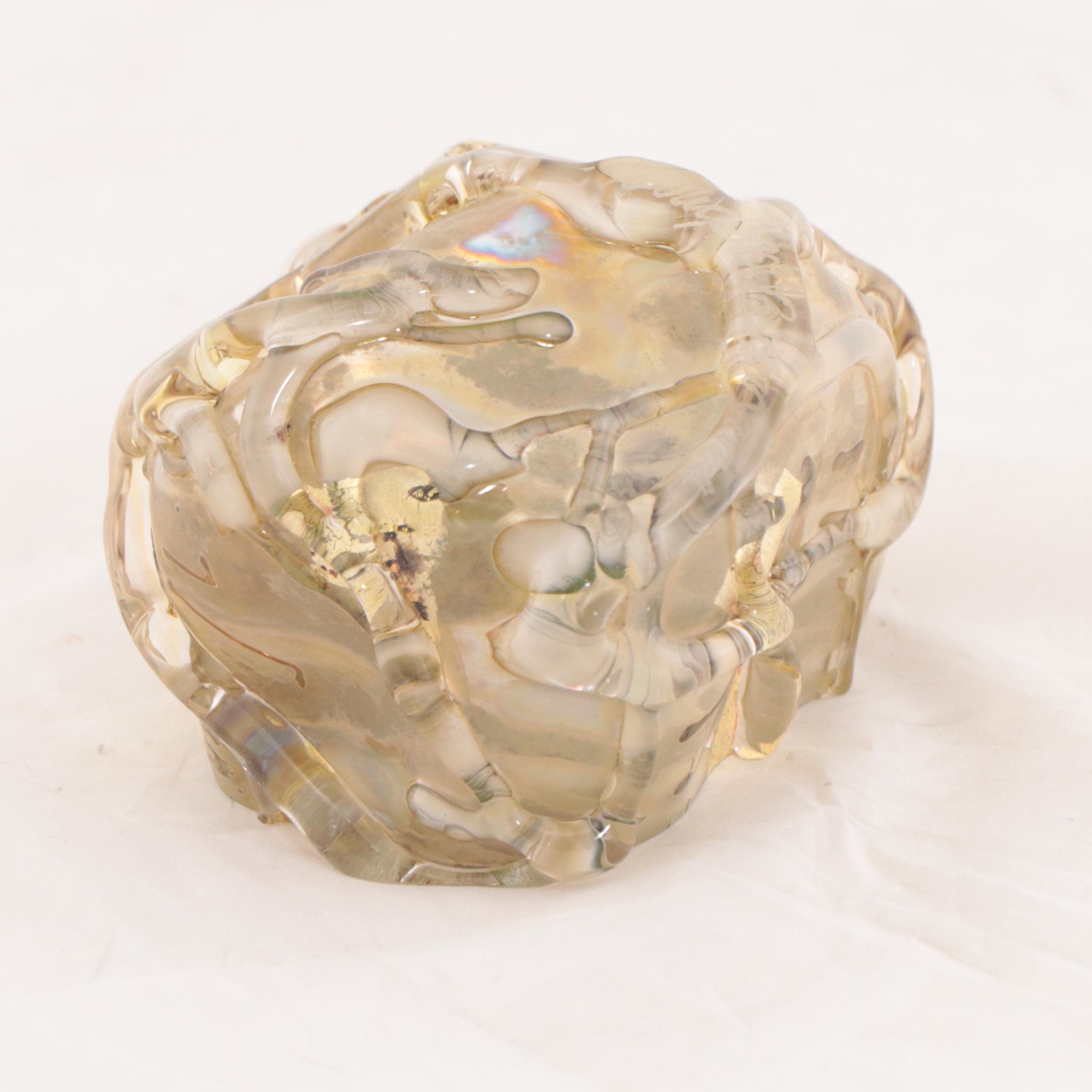 Blown Art Glass Goblet with Fish Shaped Stem and Paperweight