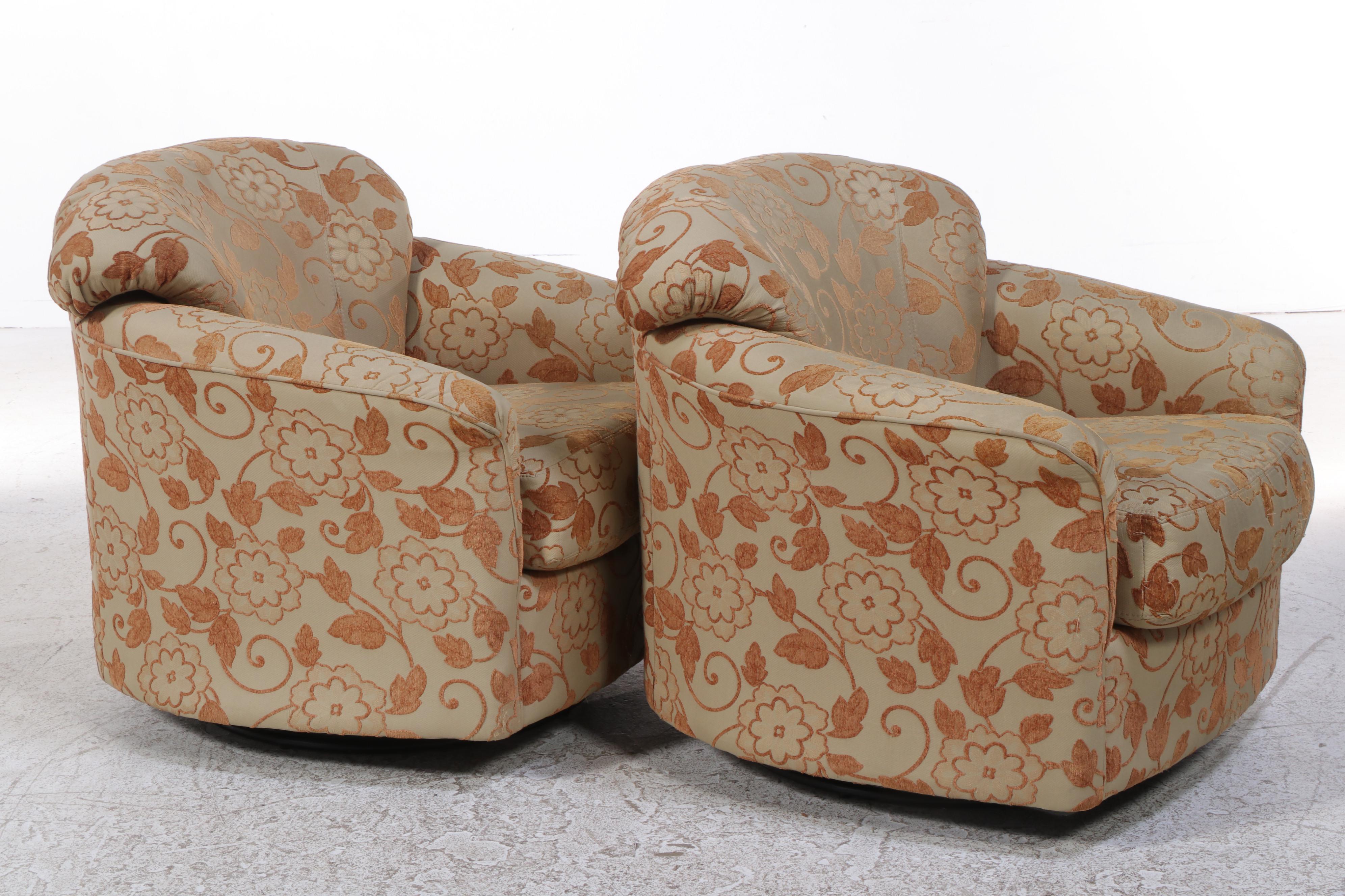 Pair of Klaussner Home Furnishings Custom-Upholstered Swivel-Gliders