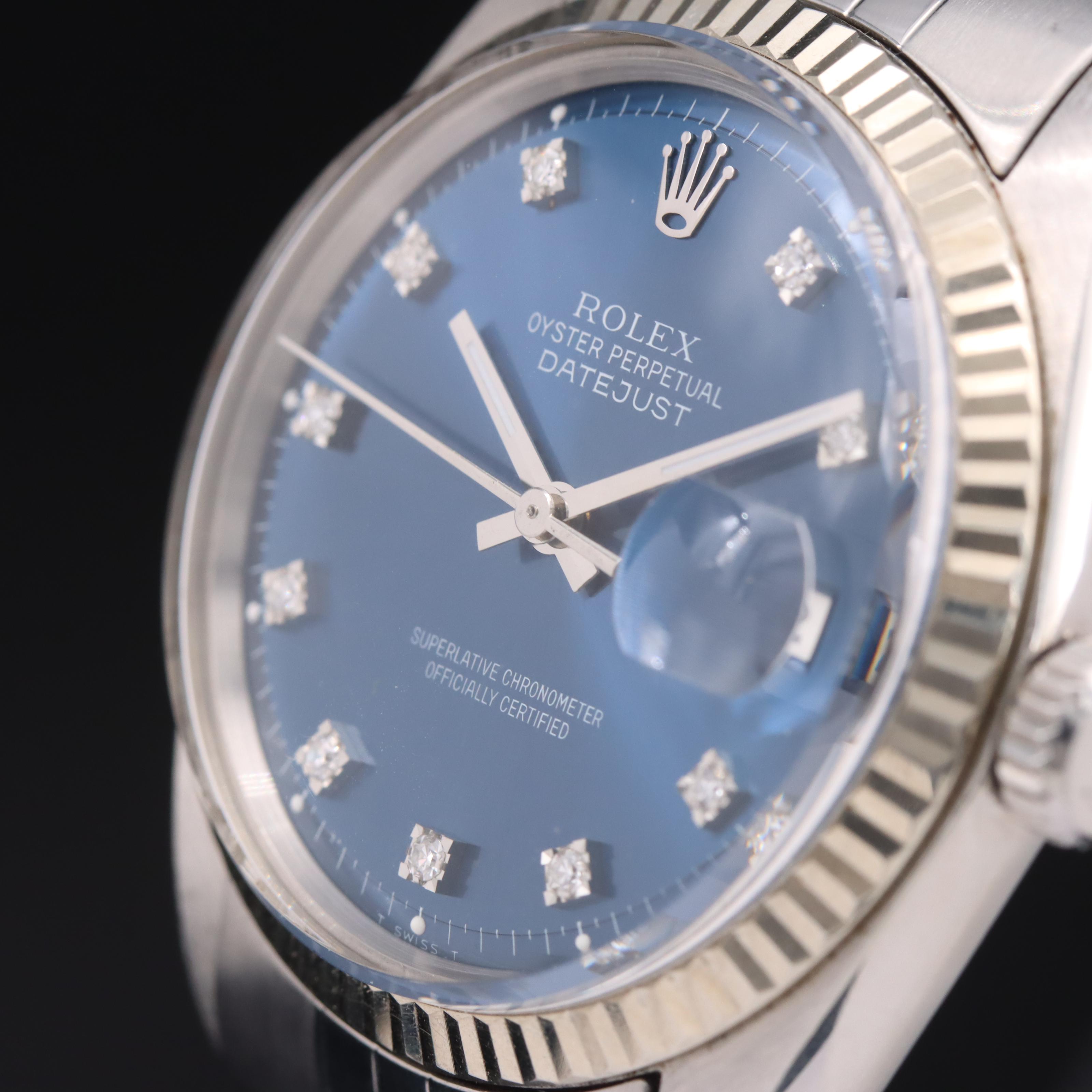 1971 Rolex Custom Diamond Blue Dial Datejust Watch