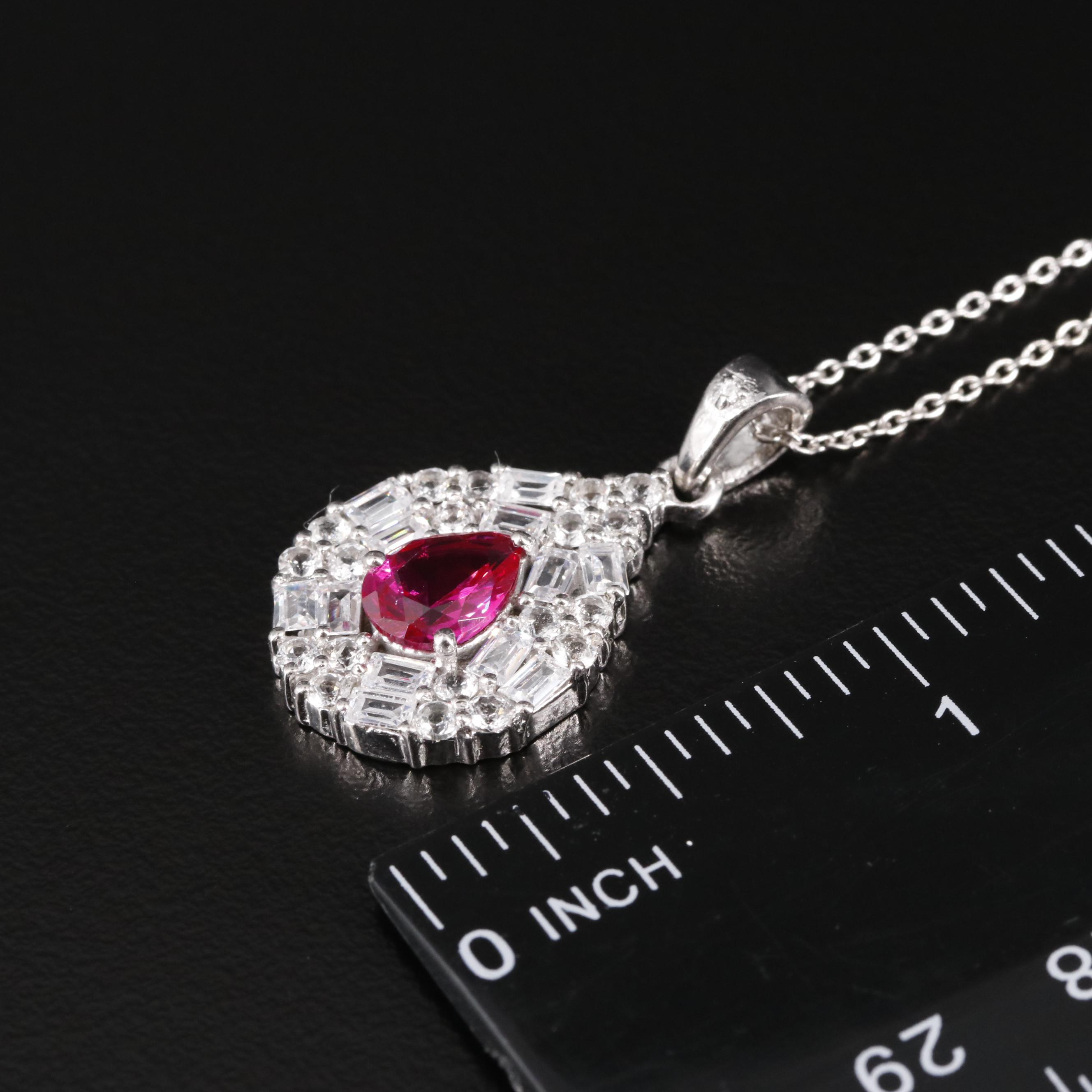 Sterling Cubic Zirconia and Ruby Pendant Necklace