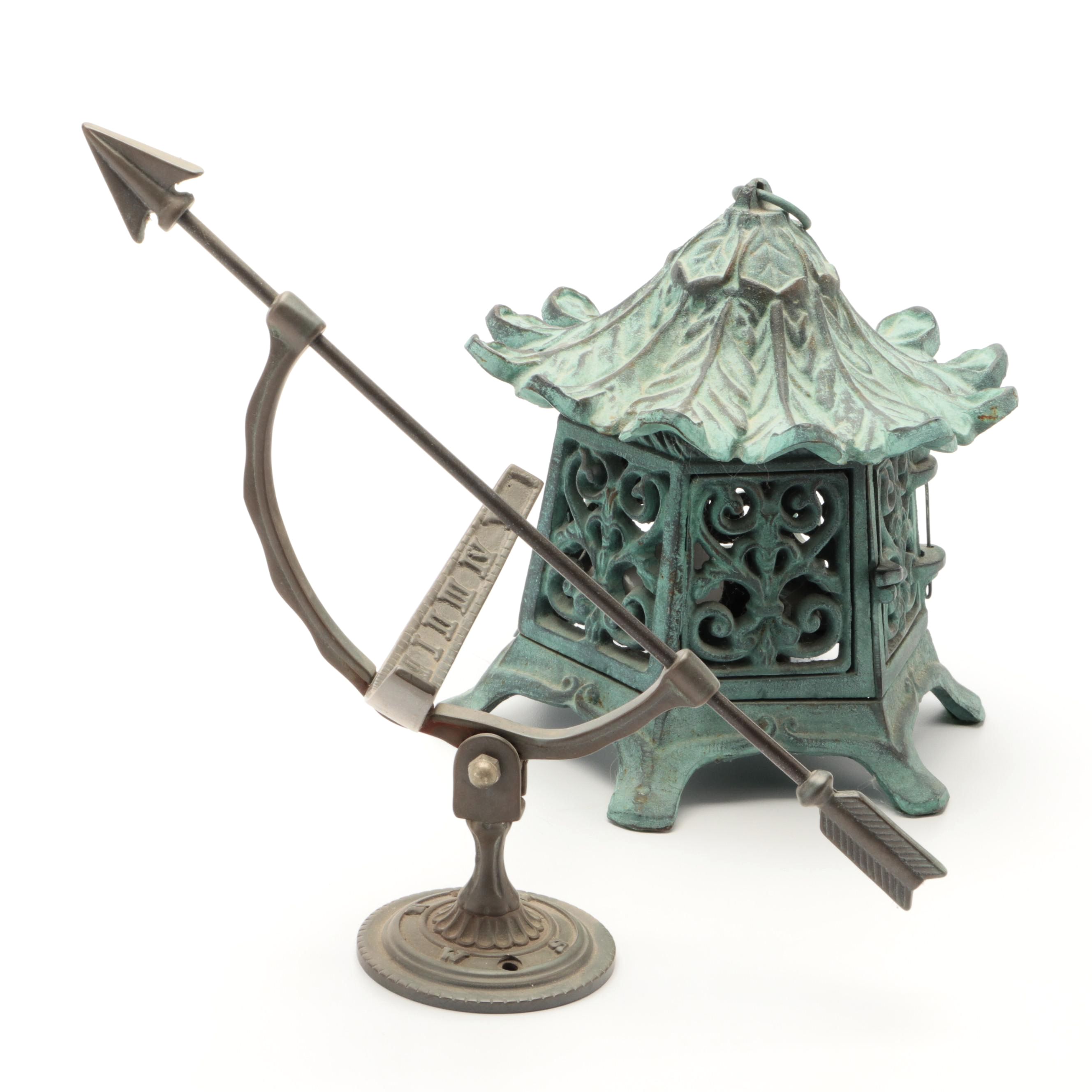 East Asian Patinated Cast Iron Pagoda Lantern with Hemispherical Sundial
