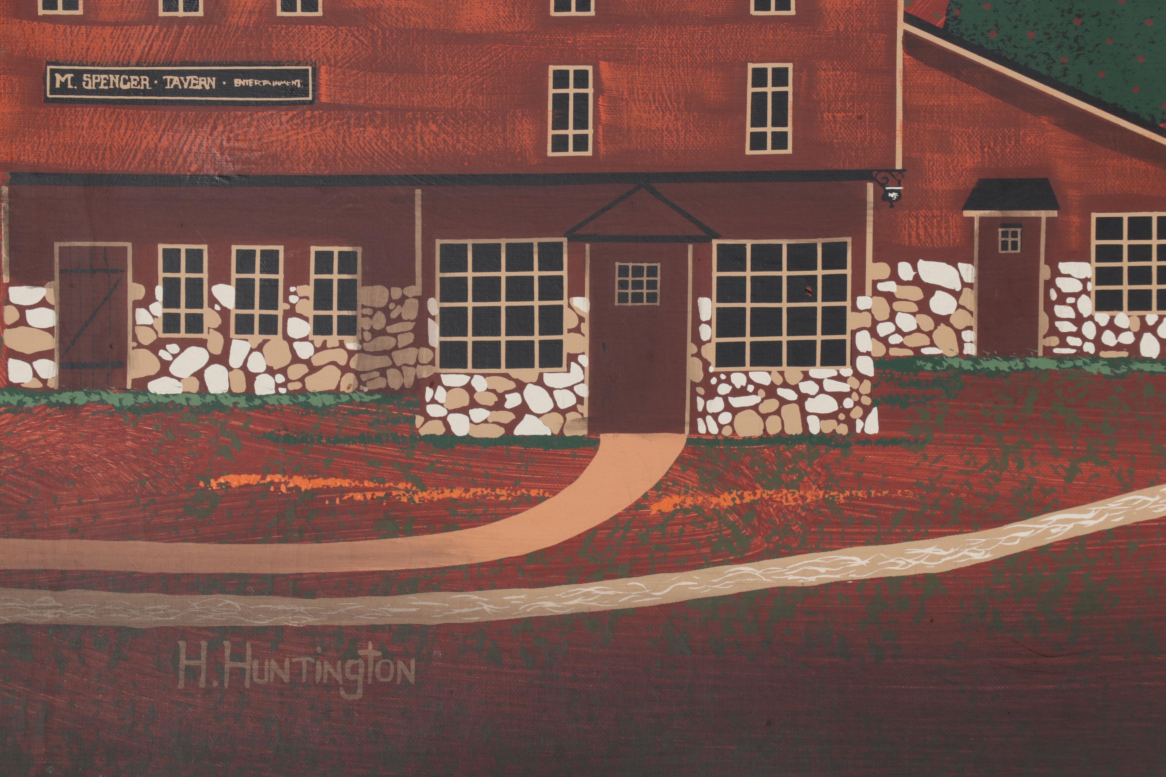 H. Huntington Folk Art Serigraph of Town Scene
