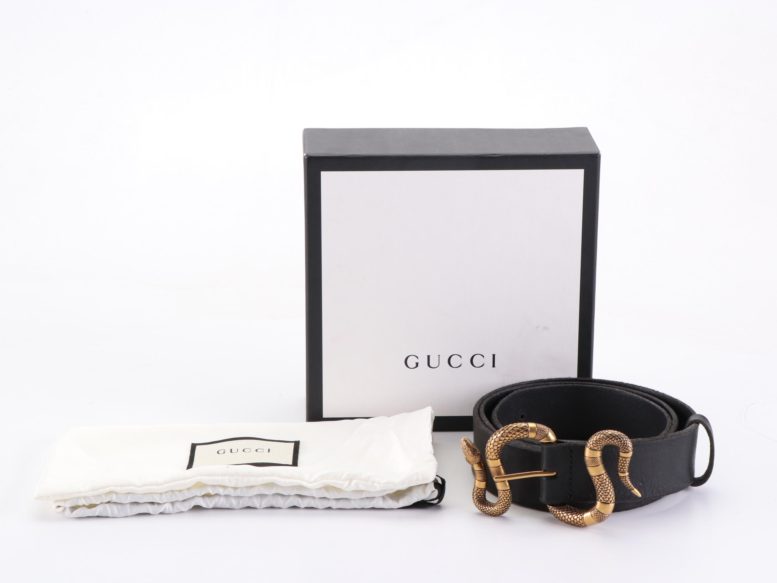 Gucci Snake Buckle Belt in Black Leather with Box