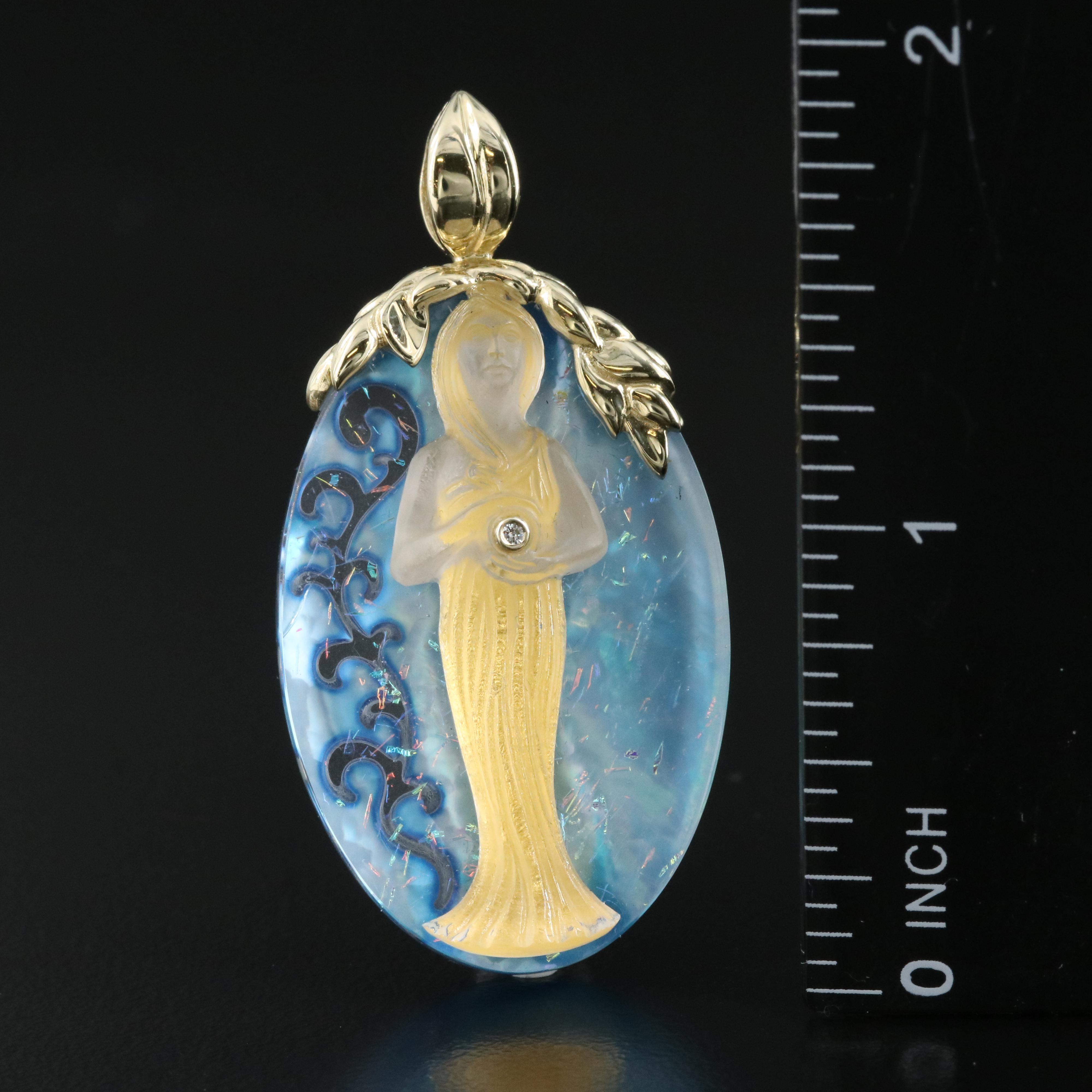 14K Diamond and Assembled Quartz and Mother-of-Pearl Cameo Pendant