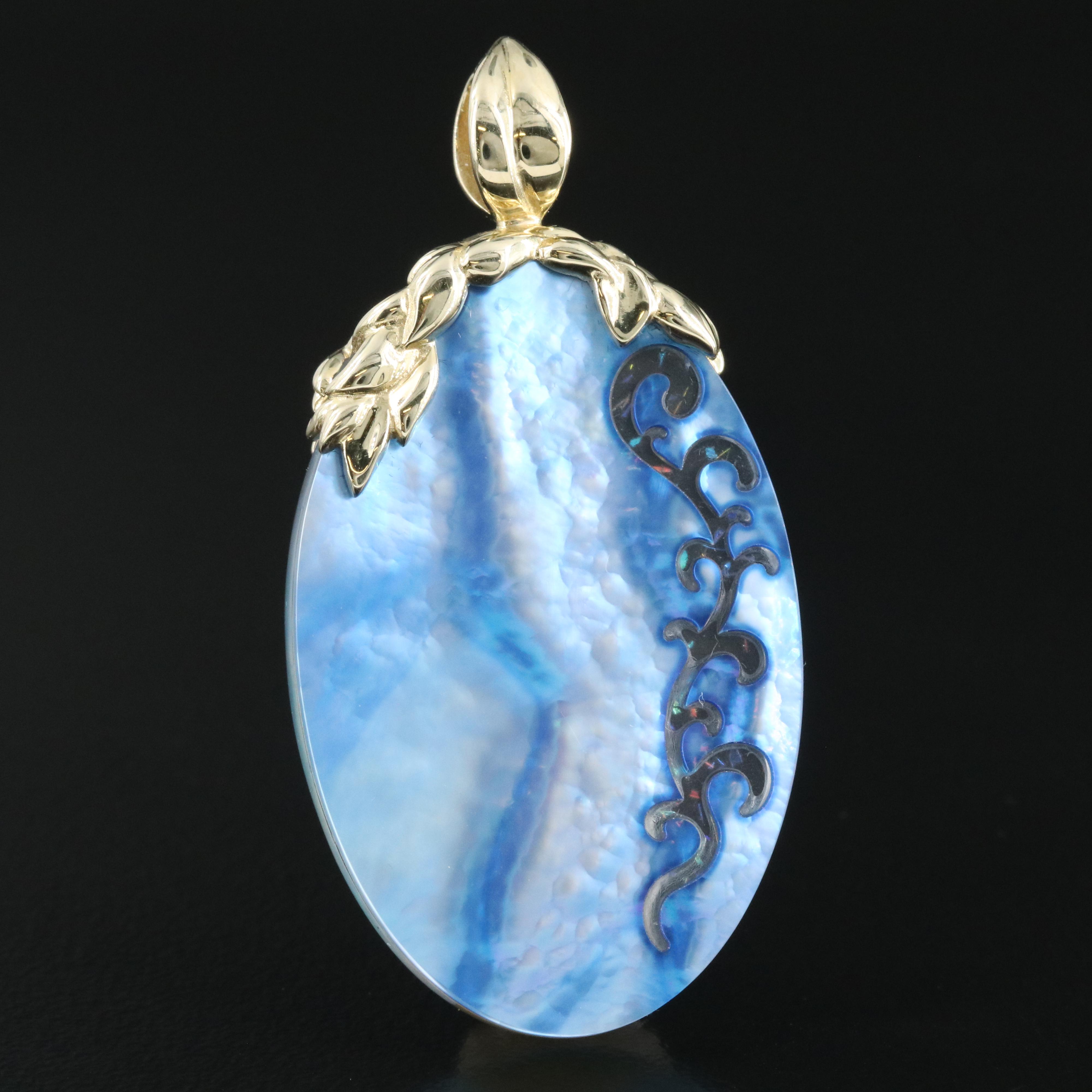 14K Diamond and Assembled Quartz and Mother-of-Pearl Cameo Pendant