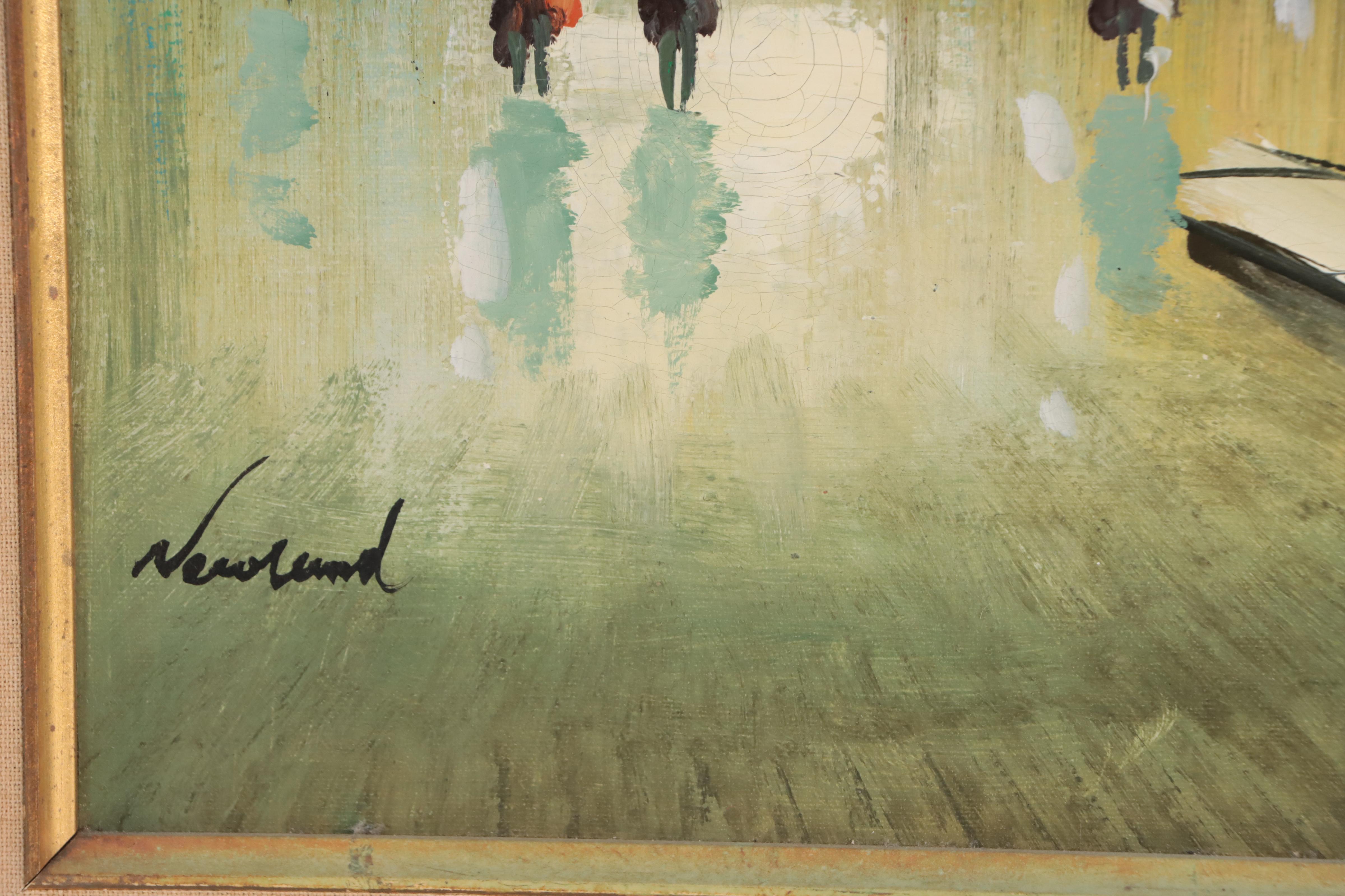 European Street Scene Oil Painting, Circa 1975