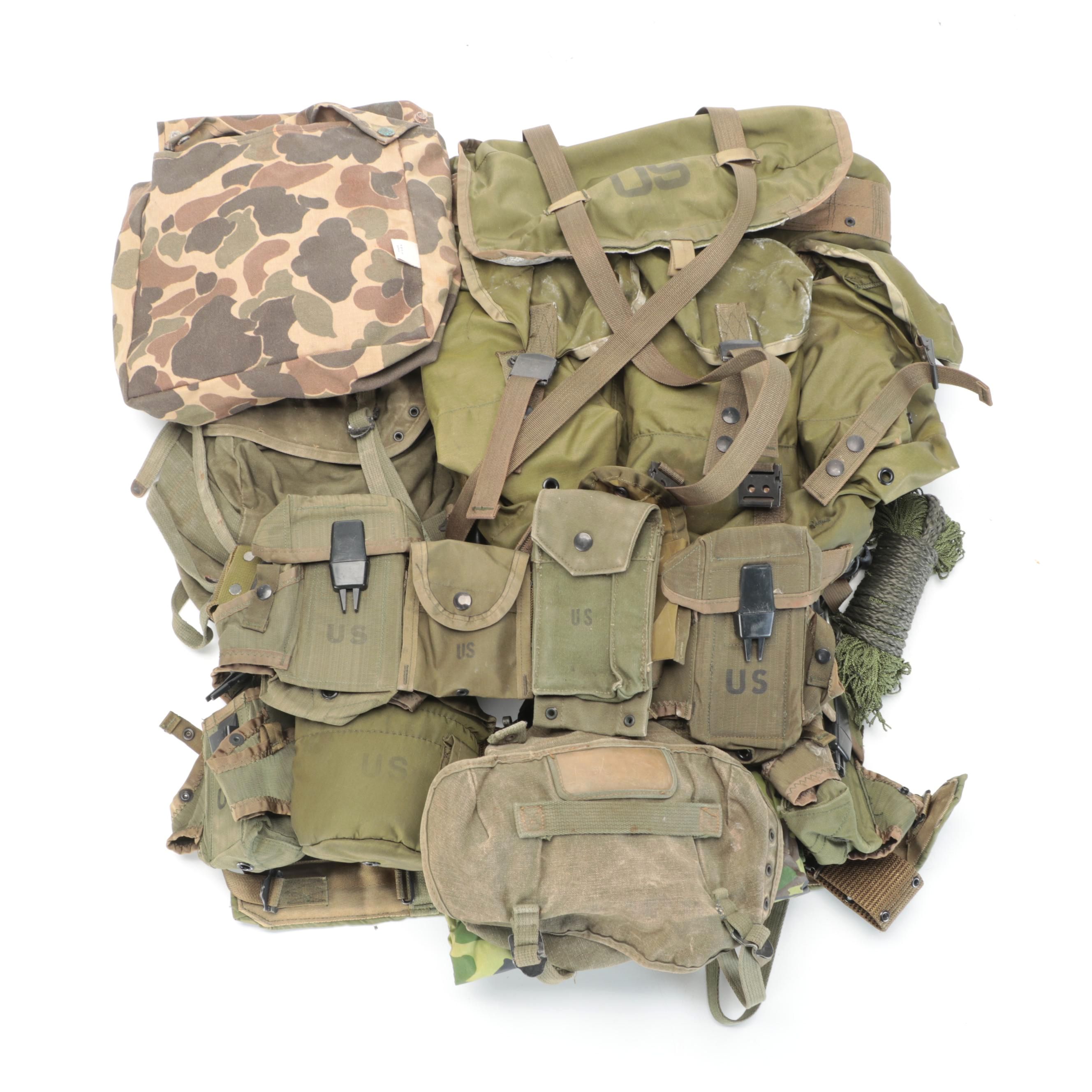 U. S. Army ALICE Pack, Pouches, Netting Hat and More Gear, Late 20th Century