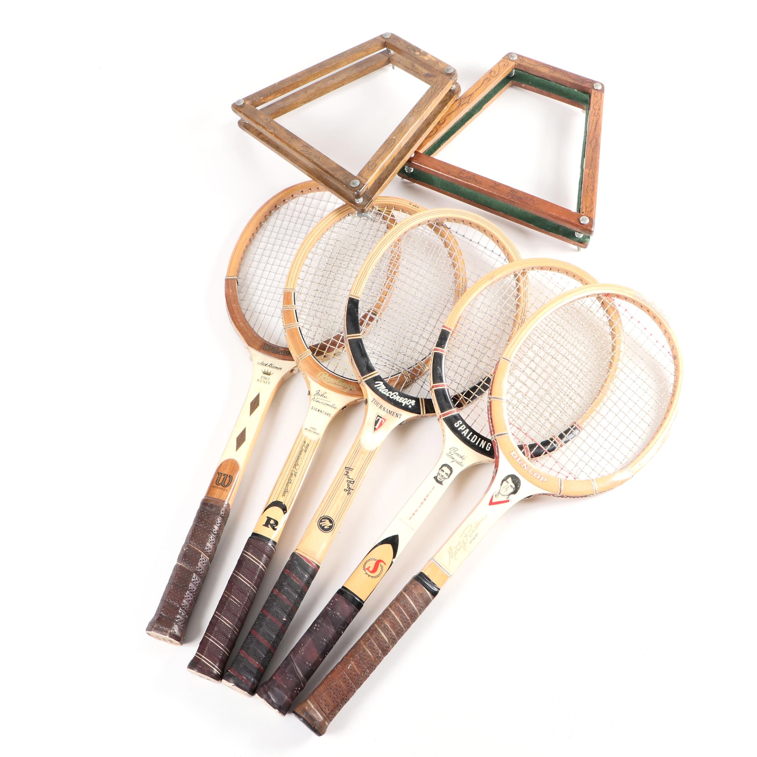 Spalding, MacGregor, More Model Tennis Rackets with Press Holders, Mid-20th C.