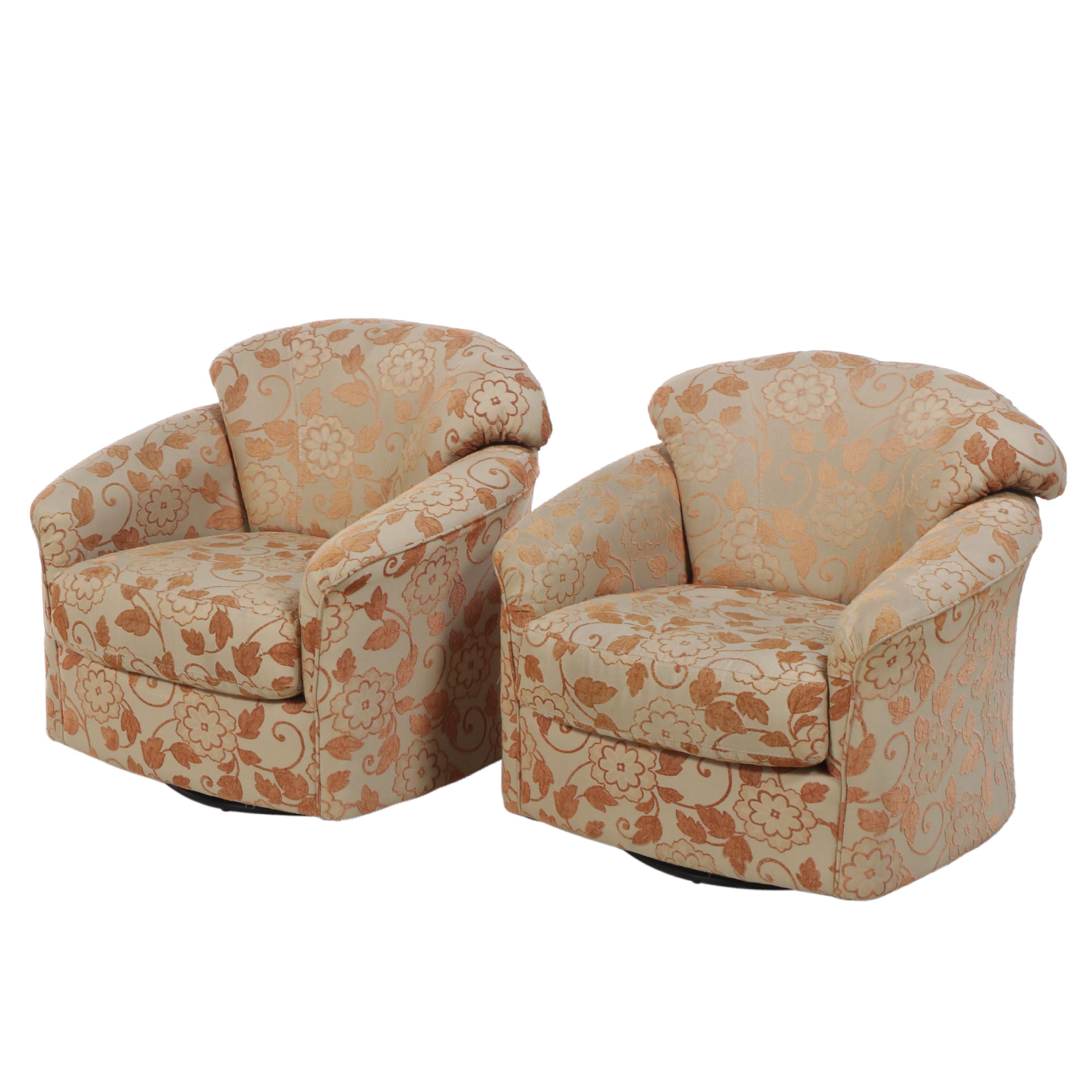 Pair of Klaussner Home Furnishings Custom-Upholstered Swivel-Gliders