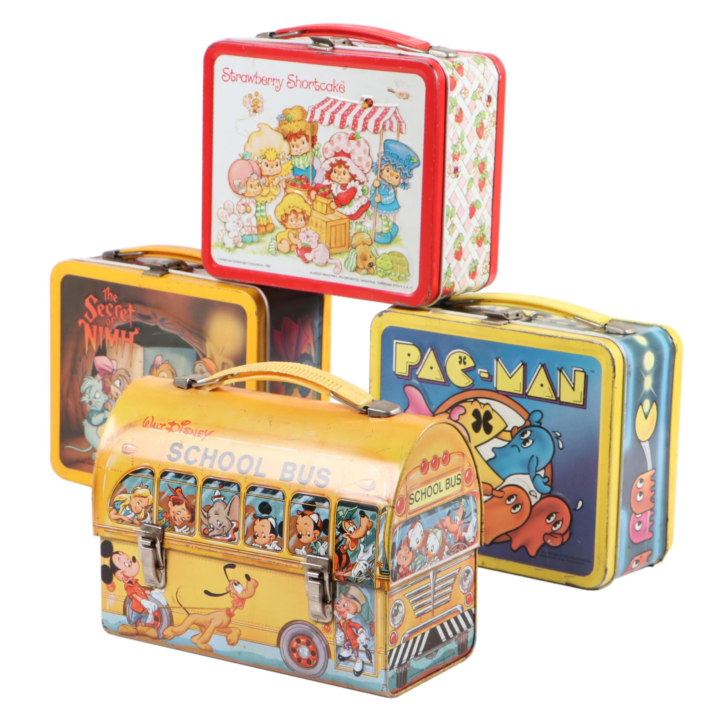 Walt Disney School Bus and Other Aladdin Industries Tin Lithograph Lunchboxes