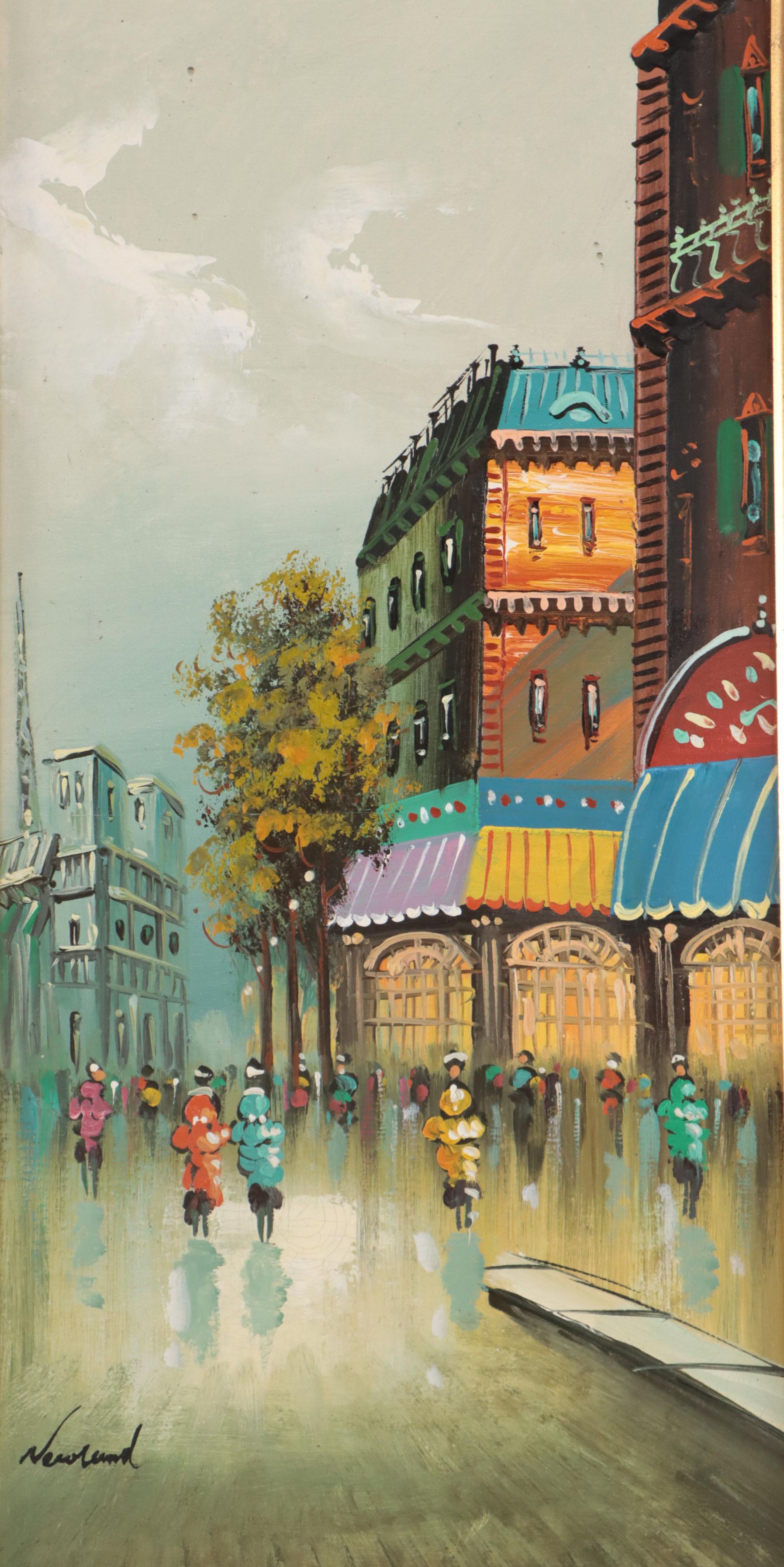 European Street Scene Oil Painting, Circa 1975