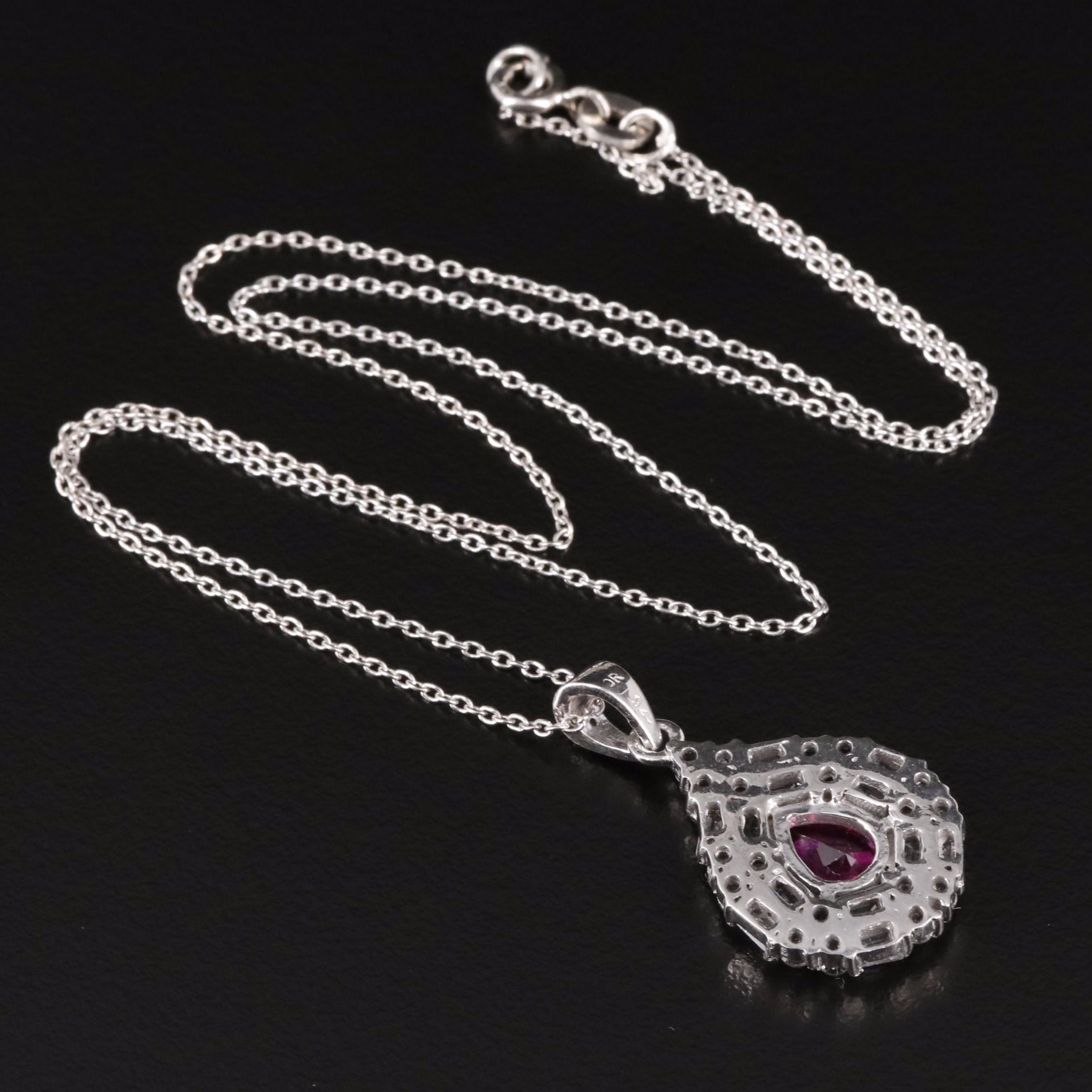 Sterling Cubic Zirconia and Ruby Pendant Necklace