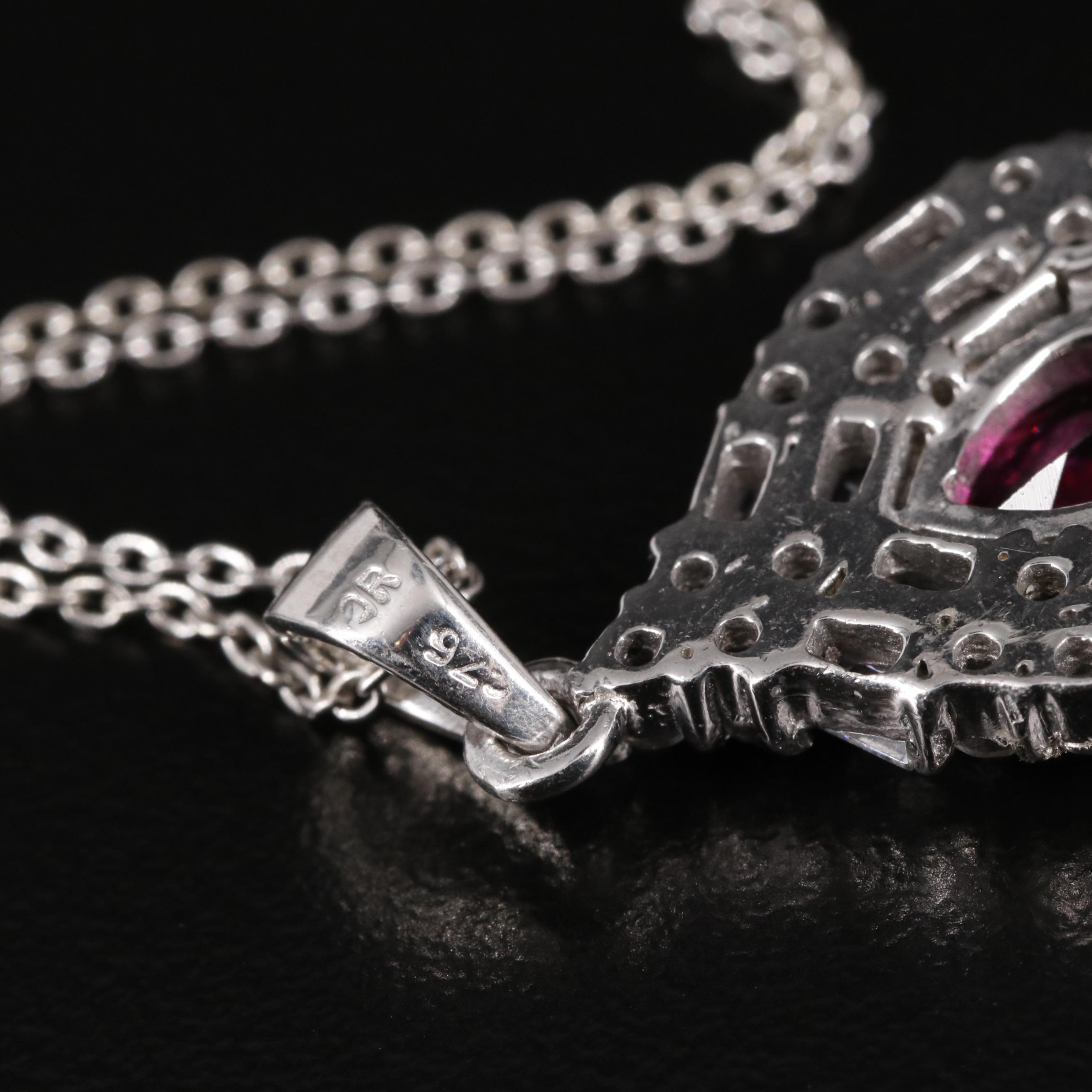 Sterling Cubic Zirconia and Ruby Pendant Necklace