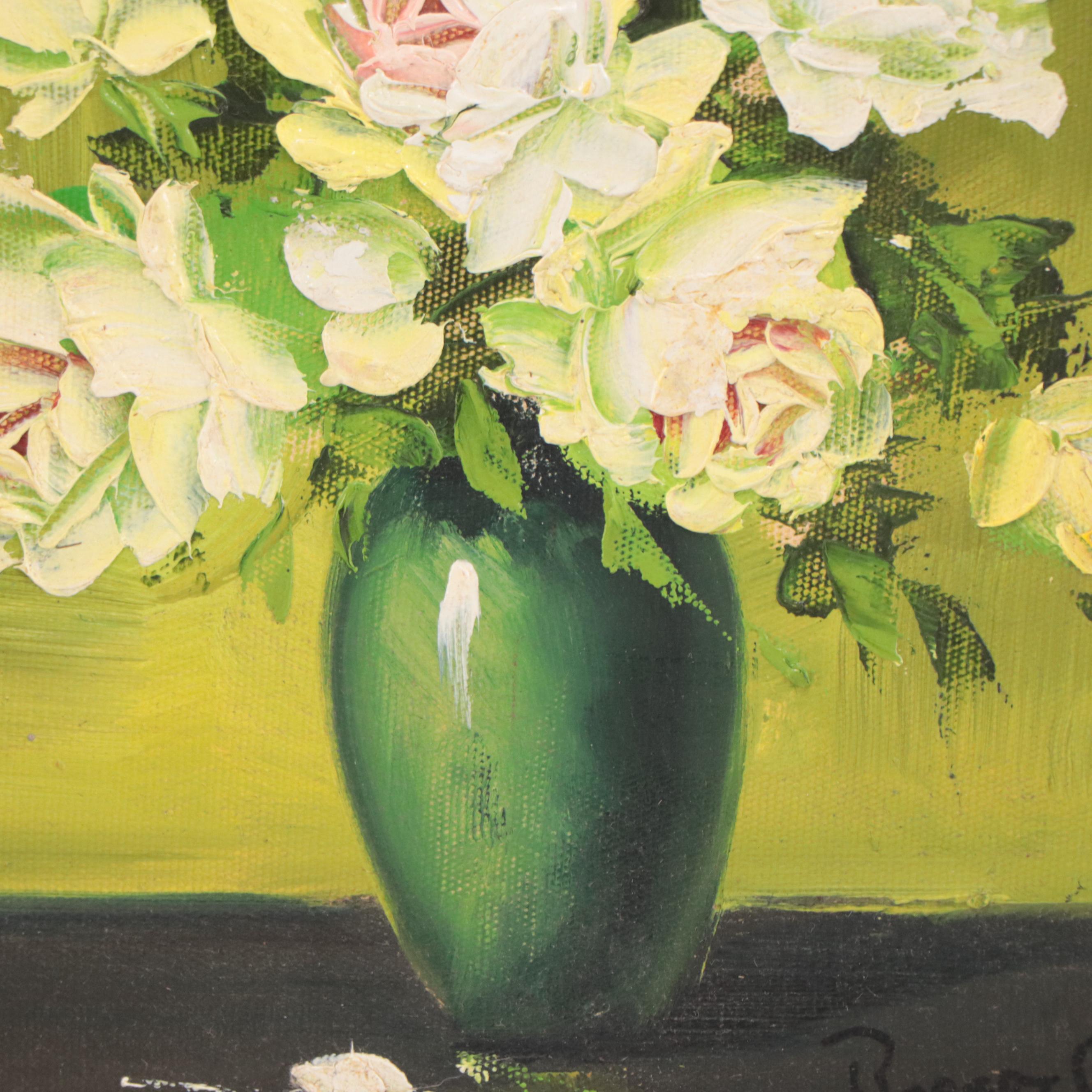 Robert Cox Oil Painting of Floral Still Life, Circa 1970
