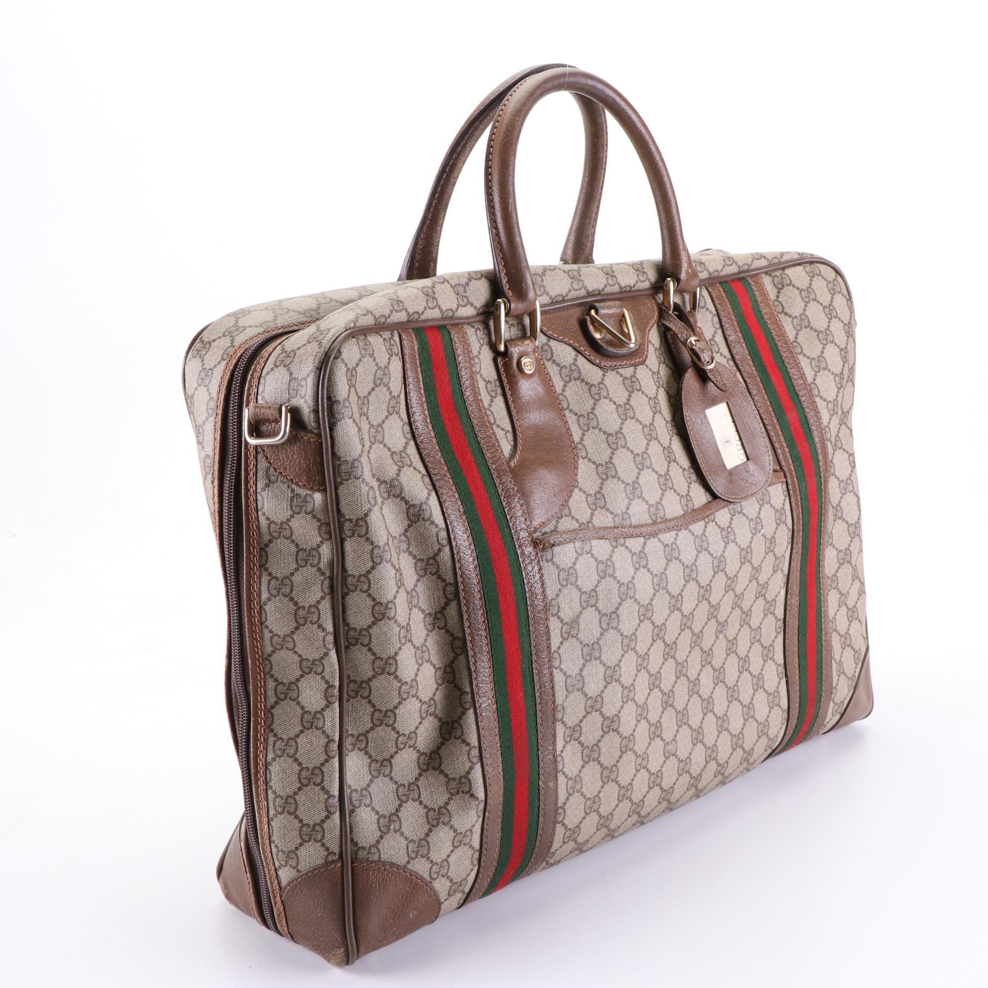 Gucci Garment Bag in GG Monogram Coated Canvas, Web Stripe, and Leather