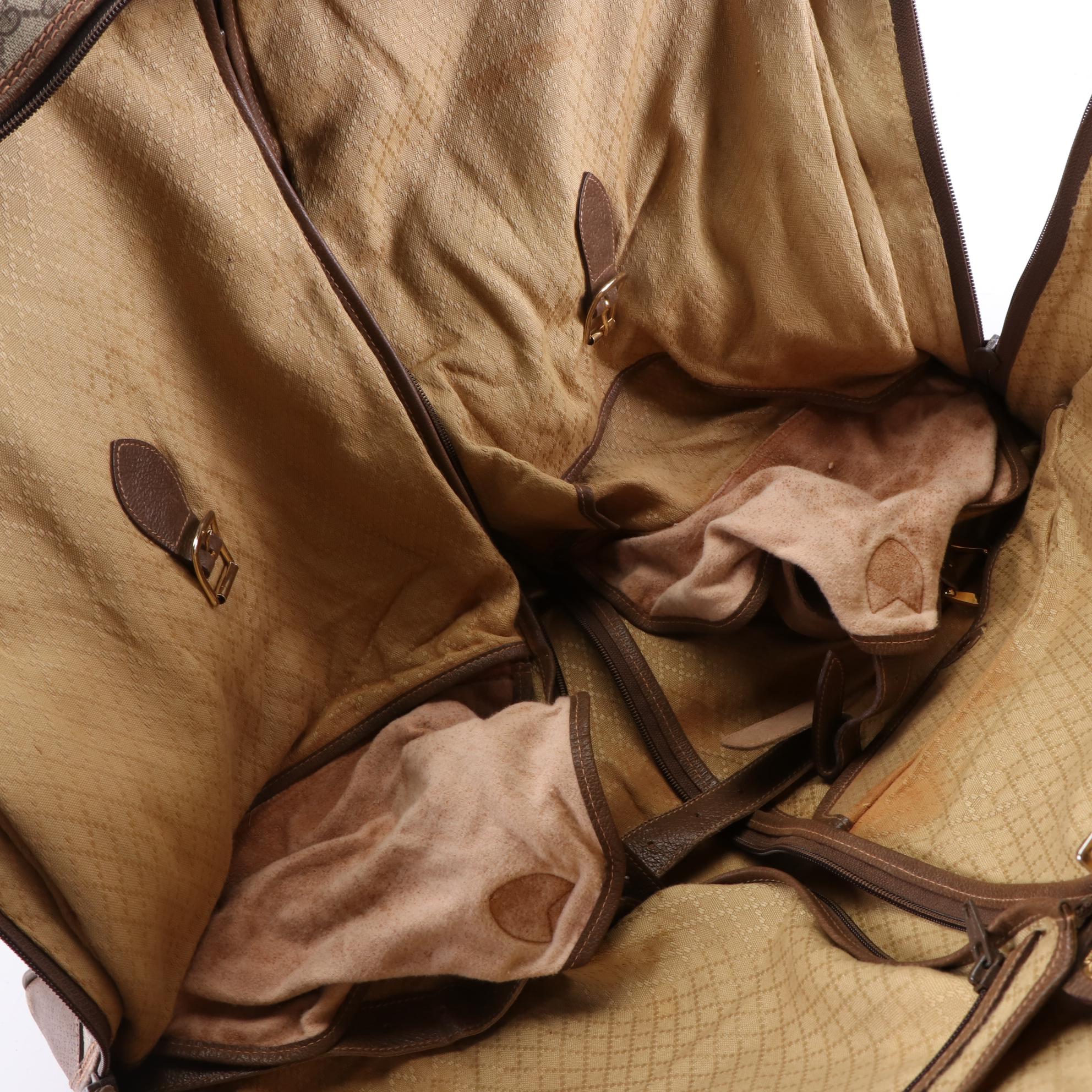 Gucci Garment Bag in GG Monogram Coated Canvas, Web Stripe, and Leather