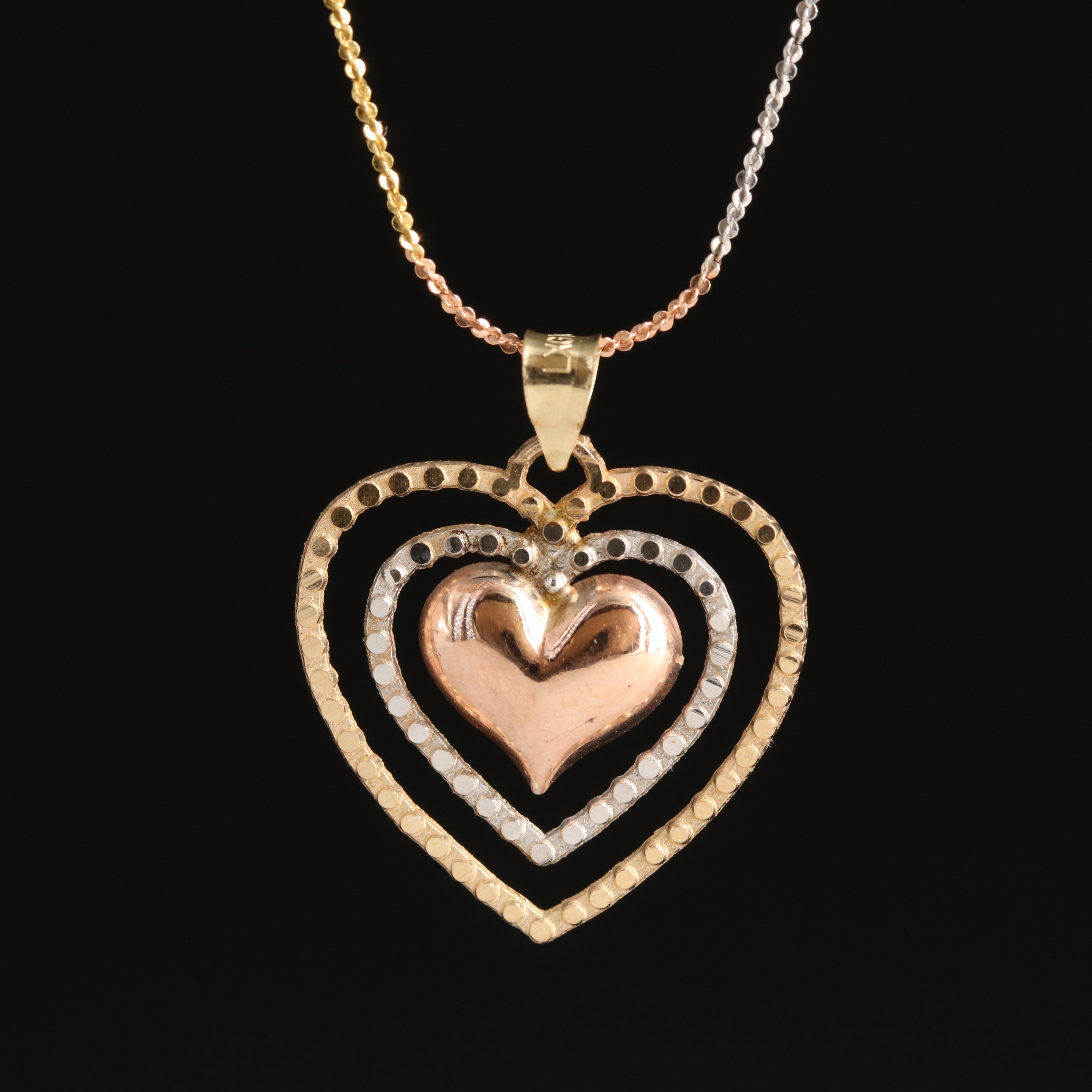 10K Tri-Color Gold Heart Necklace