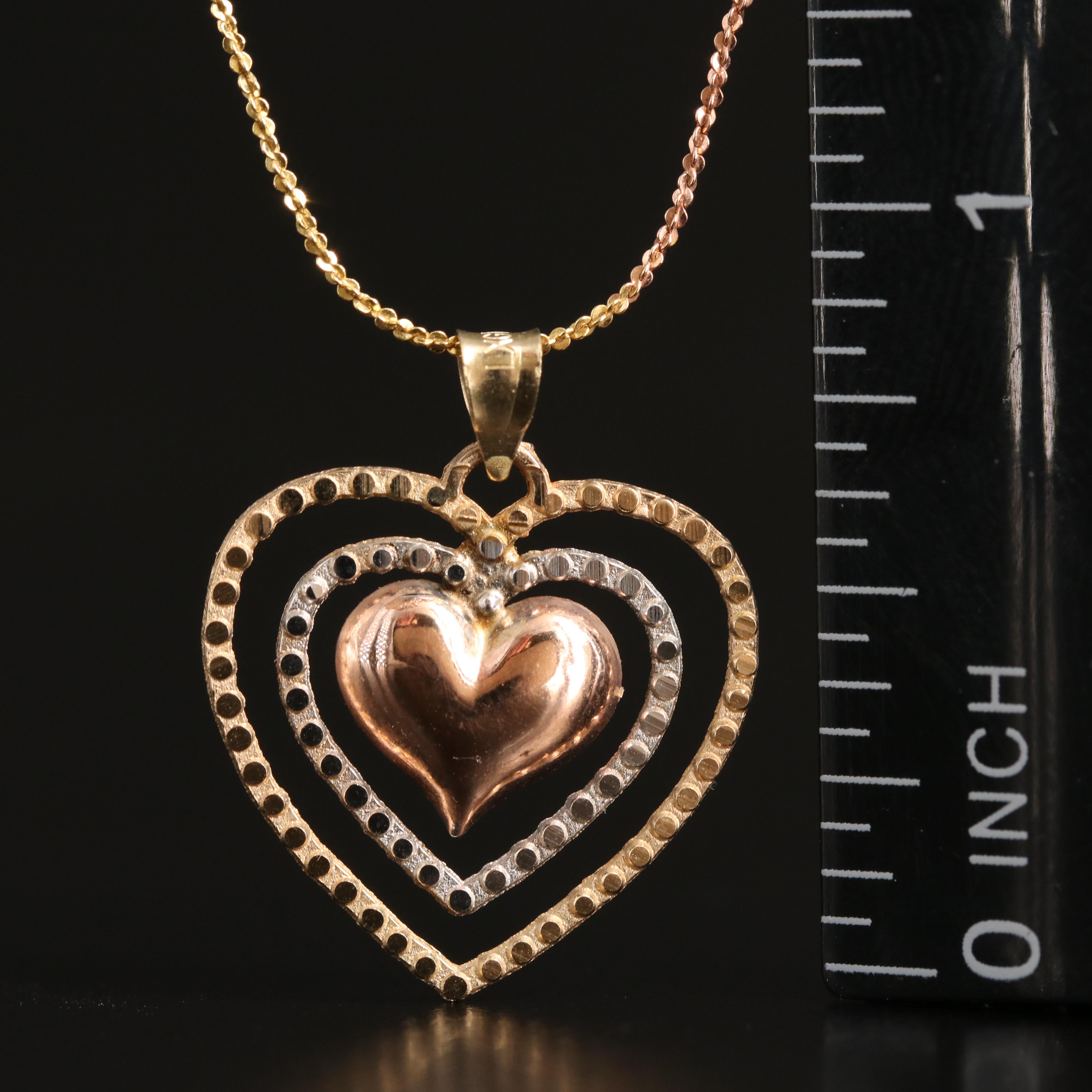 10K Tri-Color Gold Heart Necklace