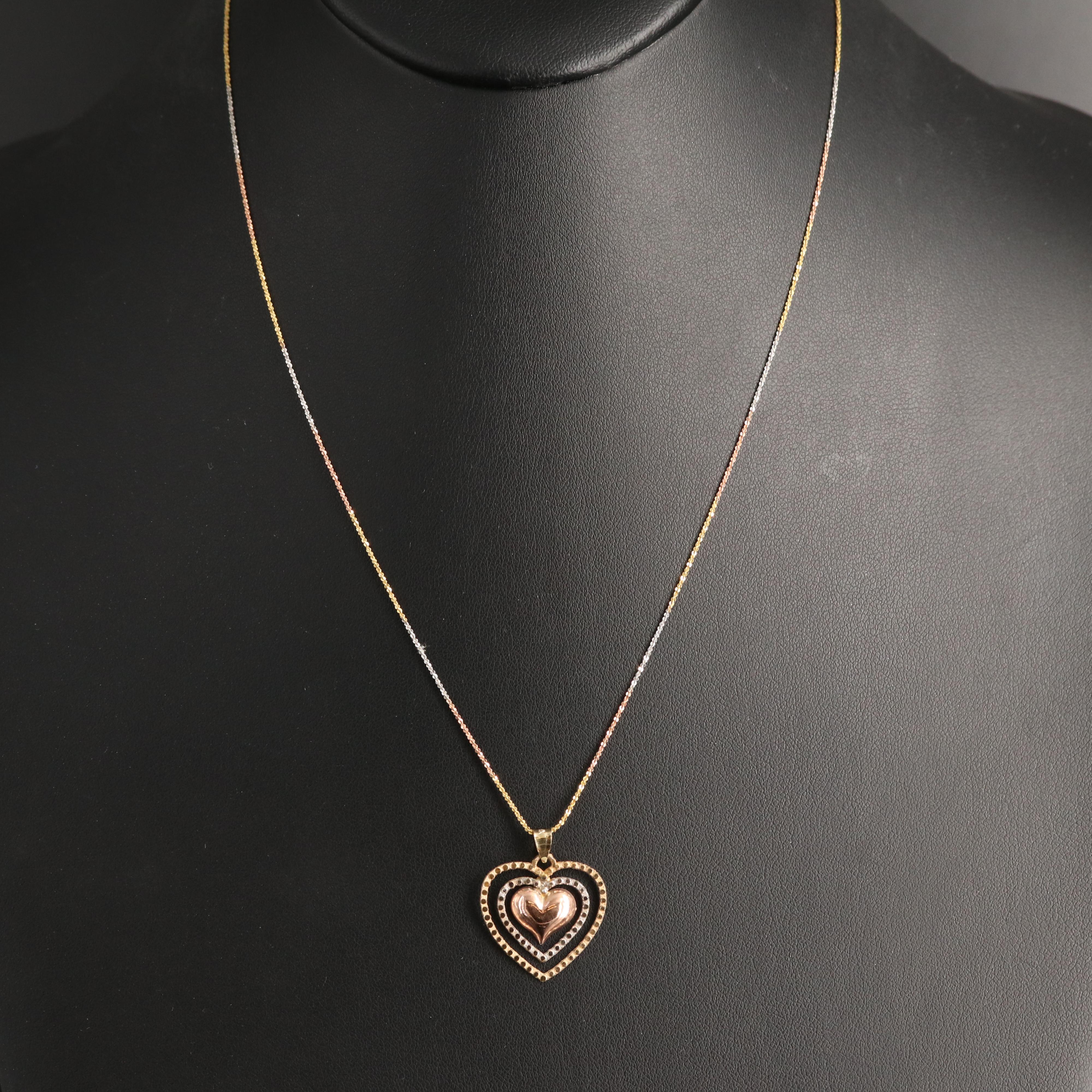10K Tri-Color Gold Heart Necklace
