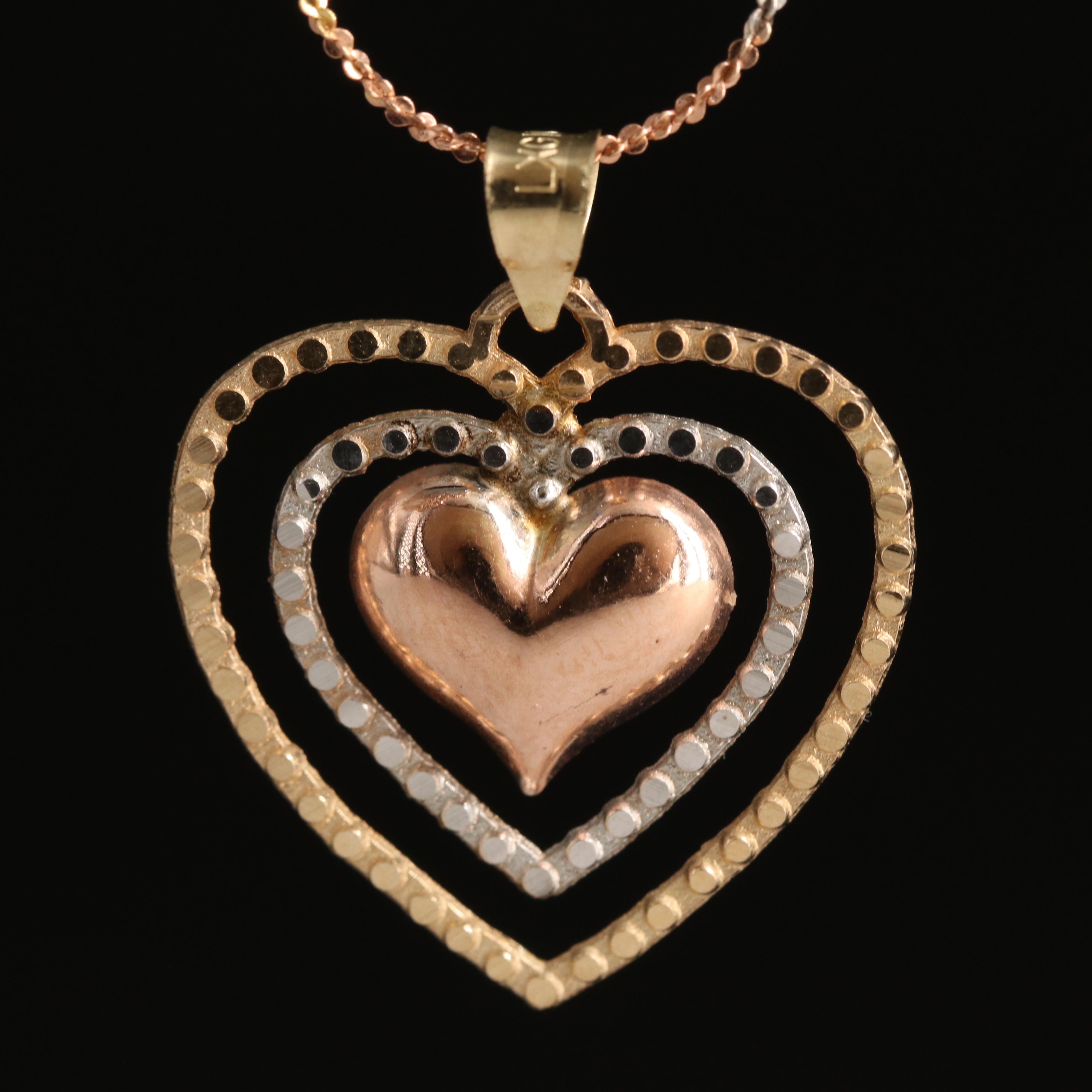 10K Tri-Color Gold Heart Necklace