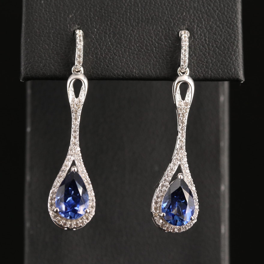 Sterling Sapphire and White Sapphire Pendulum Earrings