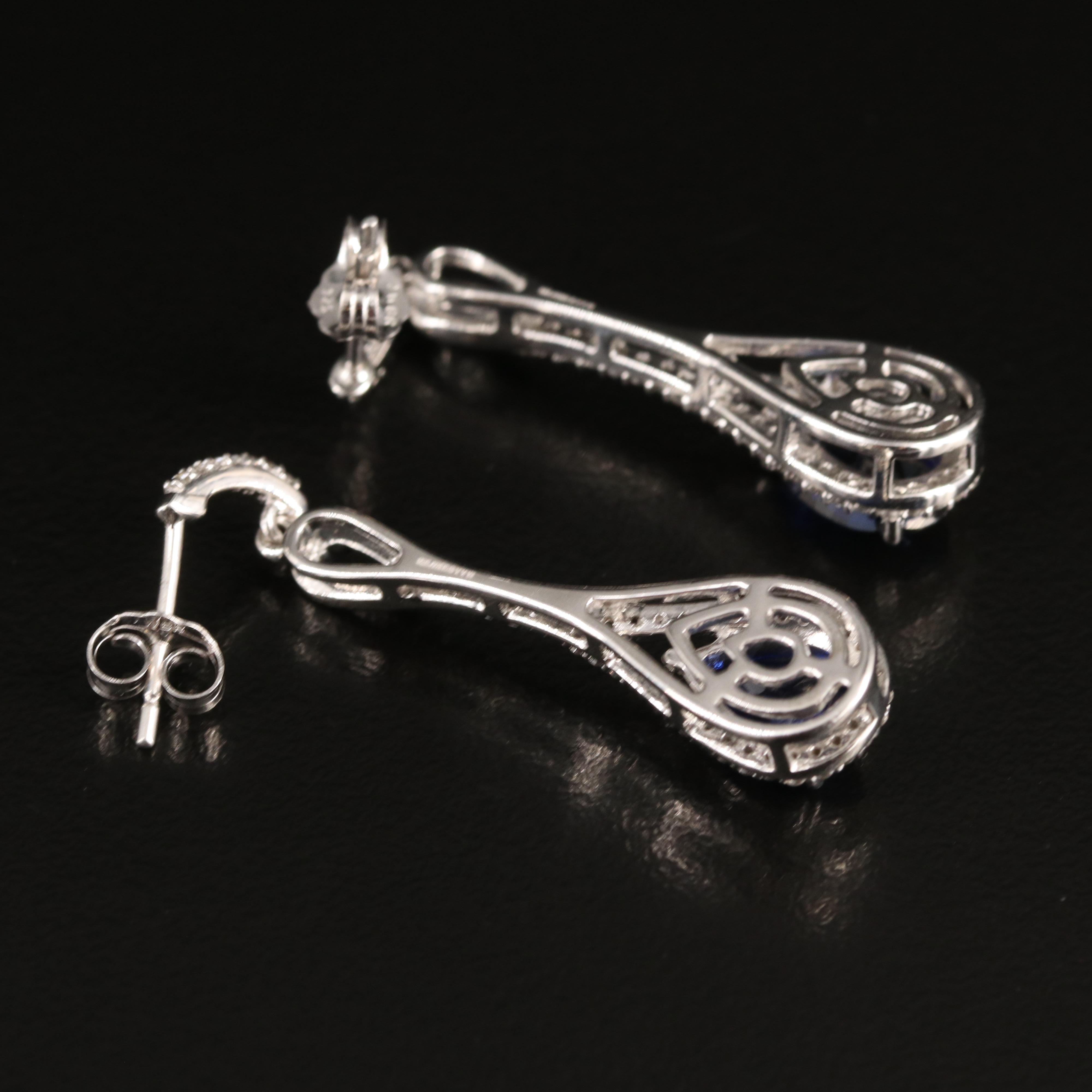 Sterling Sapphire and White Sapphire Pendulum Earrings